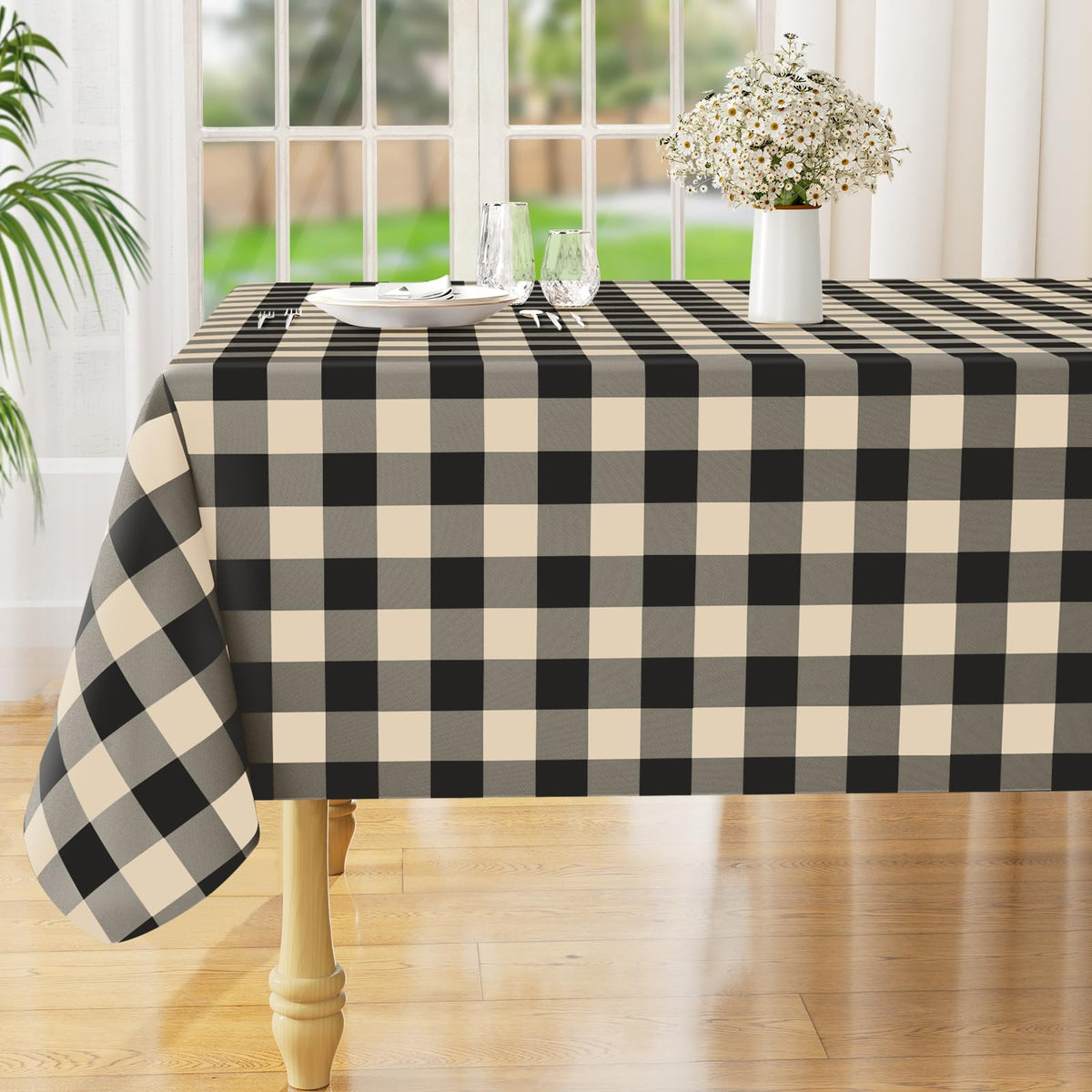 misaya Rectangular Waterproof Vinyl Table Cloth, Flannel Backed Tablecloth