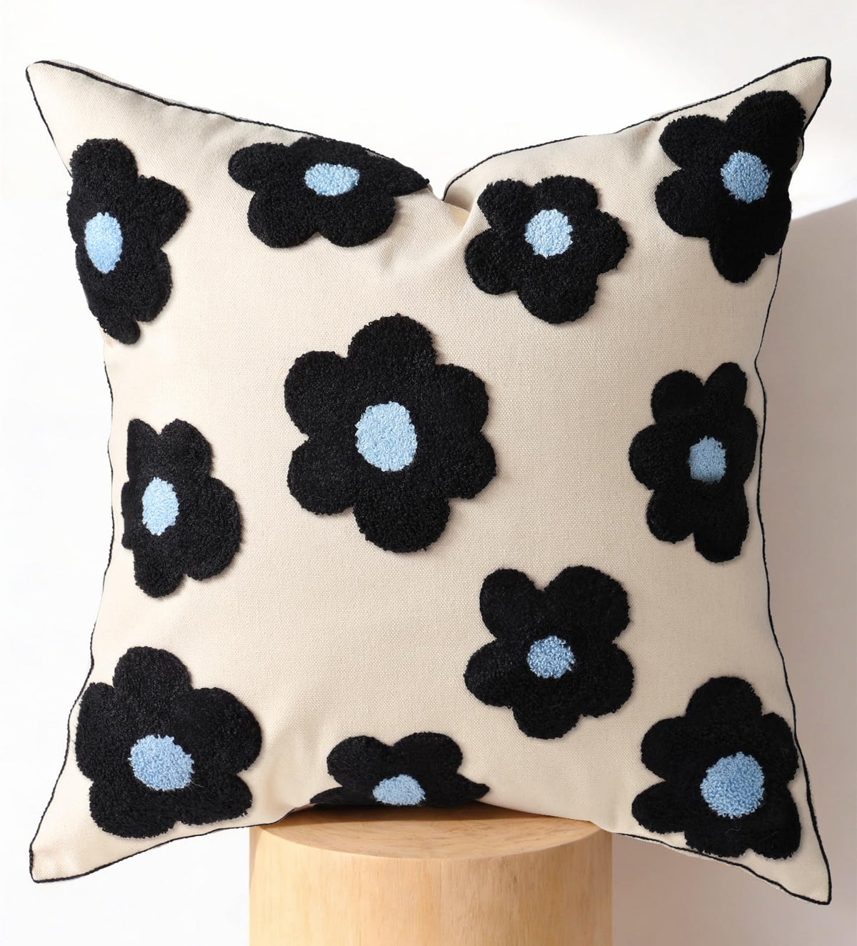 Embroidered Throw Pillow Cover 18x18 Inch, Colorful Plaid