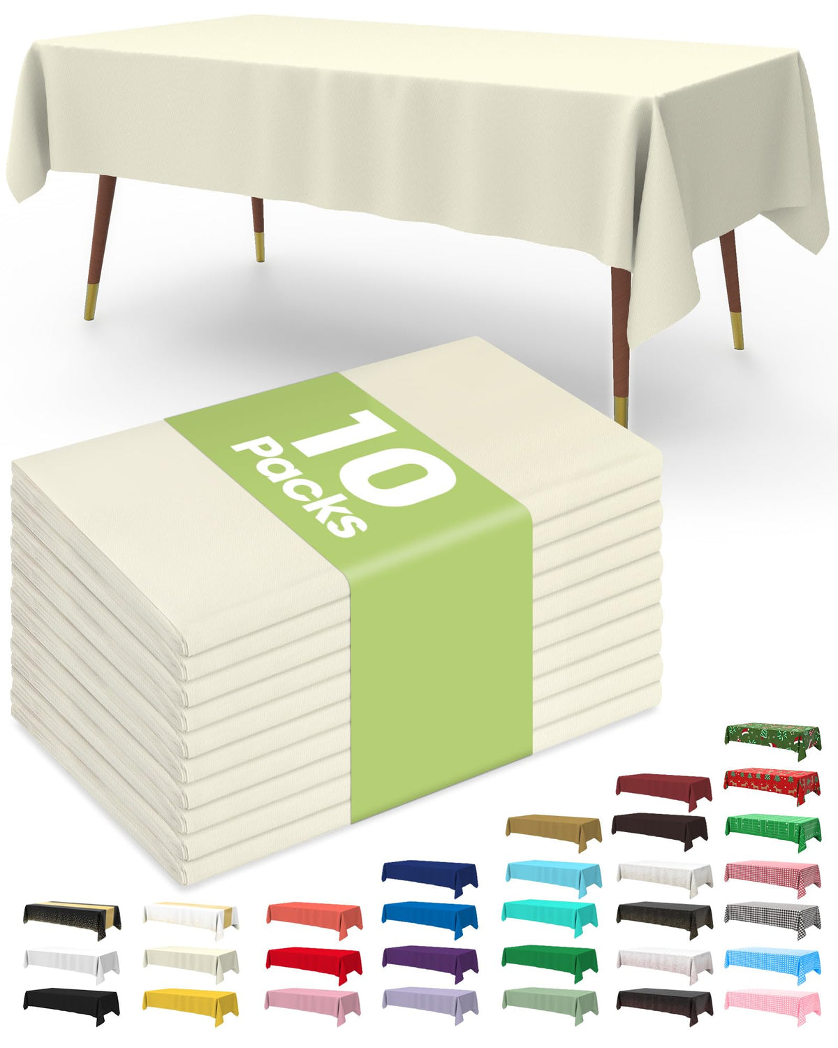 Pureegg Plastic Table Cloth Disposable 54x108 Inch 10 Pack, White