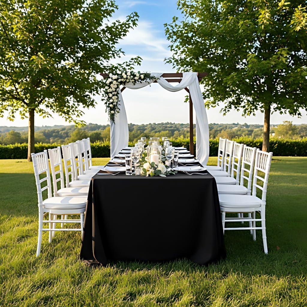 Surmente 90x132 Inch Black Tablecloth for 6-8 Foot Rectangle Tables