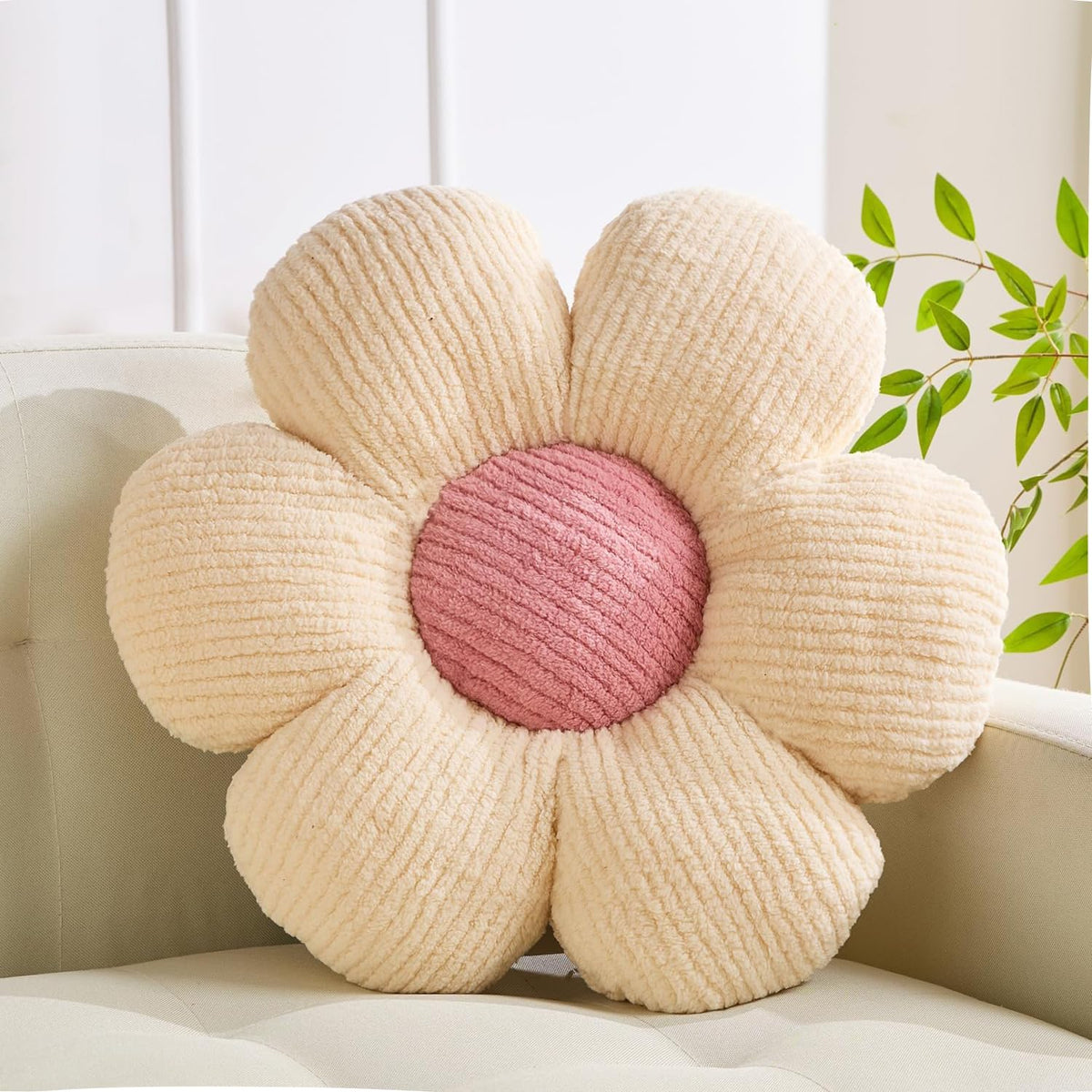 XIAIJIA Flower Pillow, Pink Daisy Throw Pillows, Flower Cushion 15.7 Inch