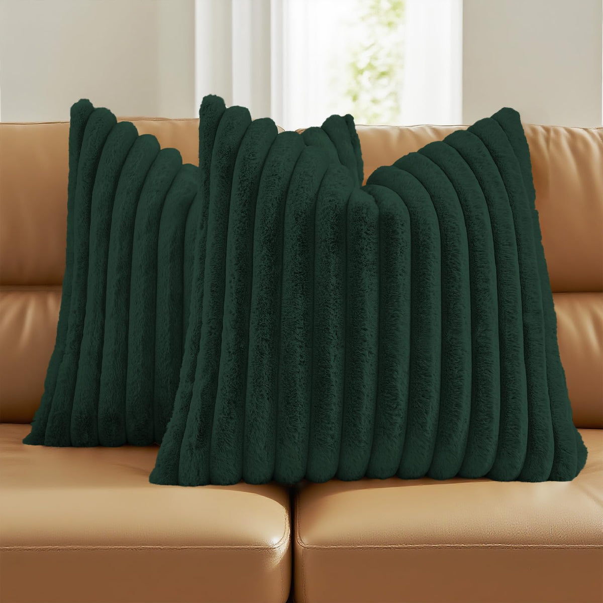 FUTEI Pack of 2 Faux Fur Throw Pillow Covers 18x18 Inch, Cream White