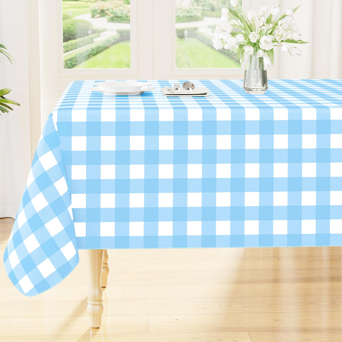 Smiry Picnic Table Cloth, Vinyl Tablecloths with Flannel Backing, 60"x84"