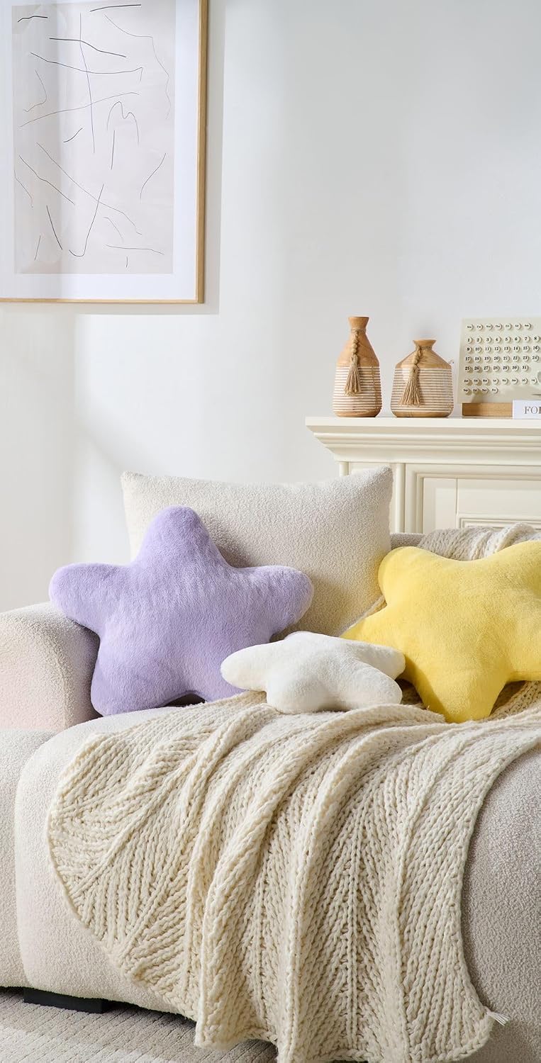 Set of 2 Star Pillow Room Decor Home Decor Throw Pillows,White 15"