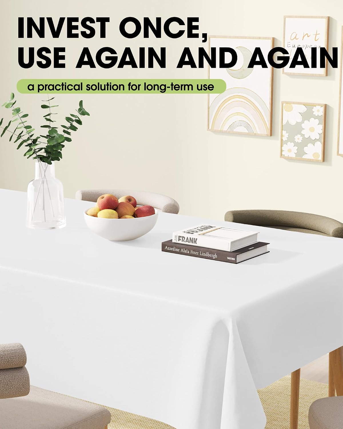 Pureegg Polyester Tablecloth 60" x 102" Reusable Washable 2 Pack White