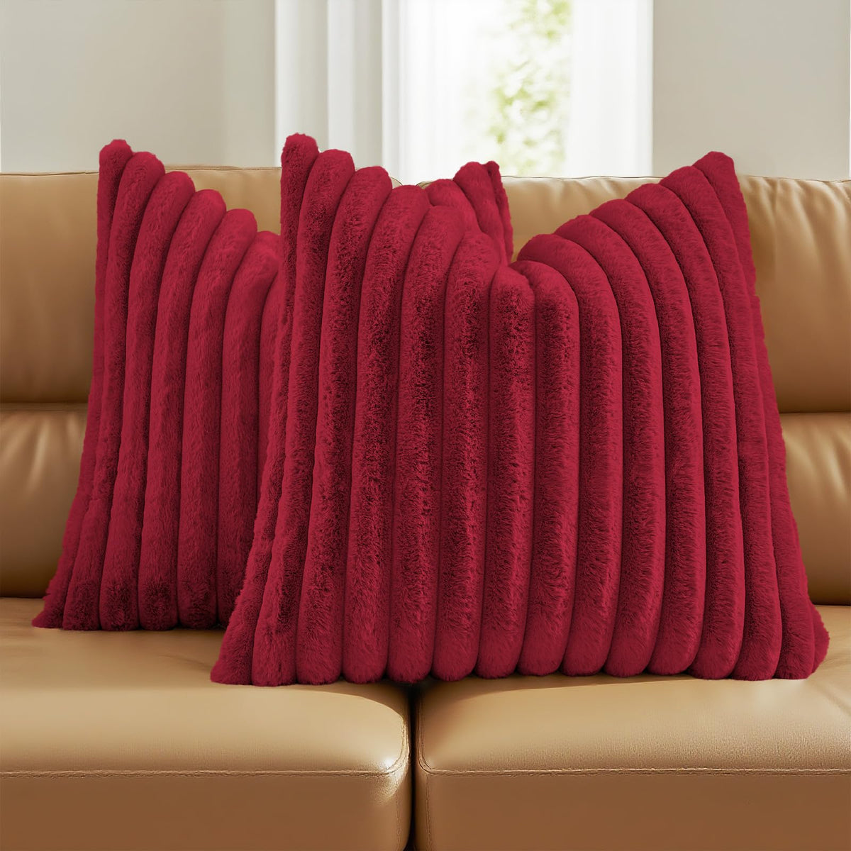 FUTEI Pack of 2 Faux Fur Throw Pillow Covers 18x18 Inch, Cream White