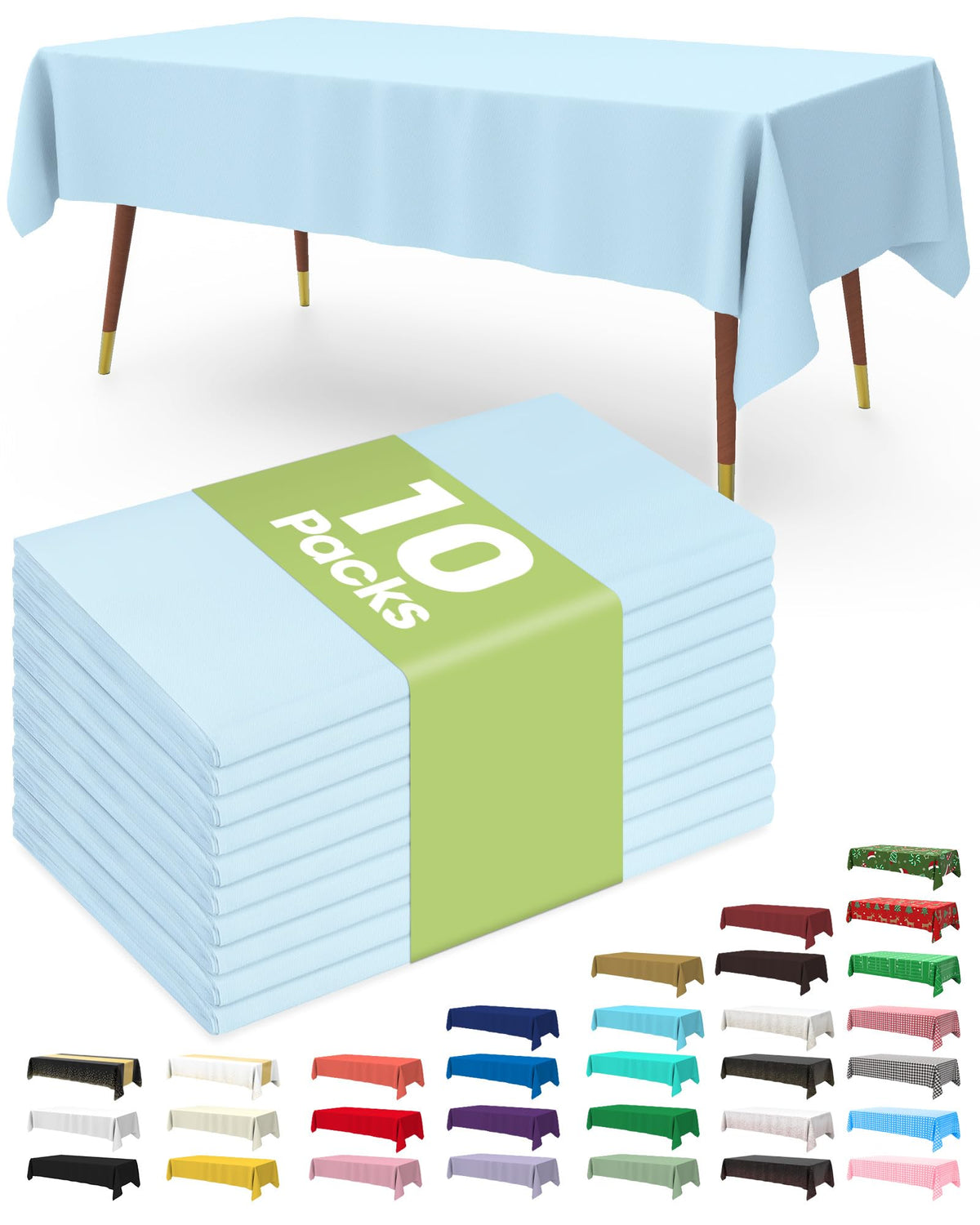 Pureegg Plastic Table Cloth Disposable 54x108 Inch 10 Pack, White