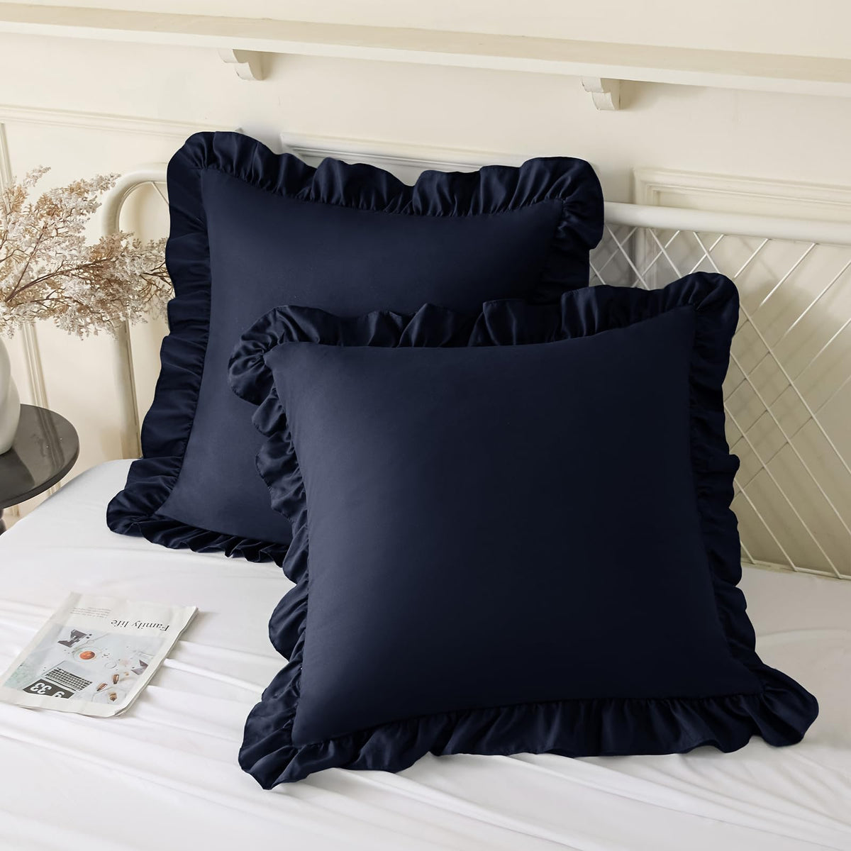 KKJIAF 2 Pack Ruffle Pillow Cases 18x18 Inches, White