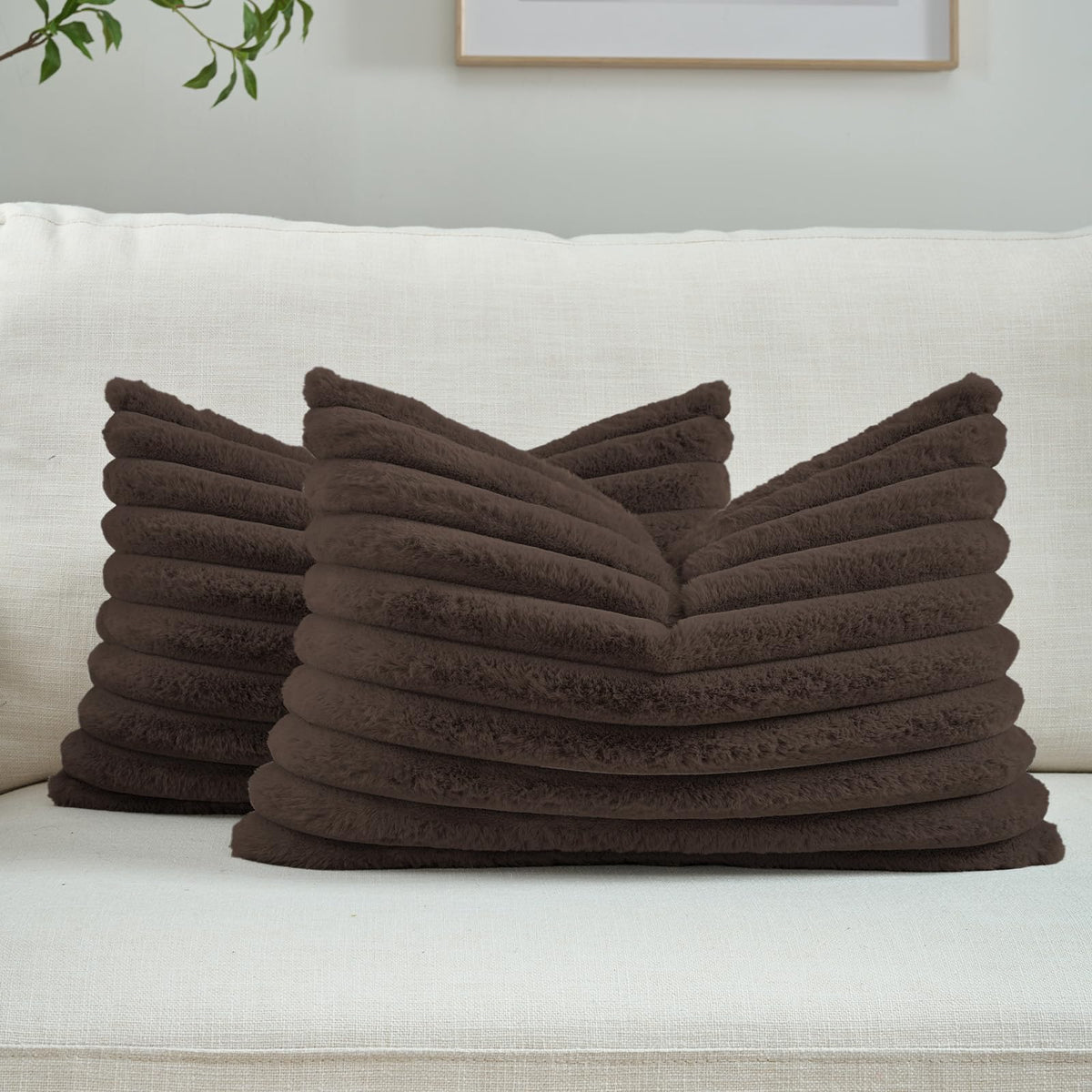 FUTEI Pack of 2 Faux Fur Throw Pillow Covers 18x18 Inch, Cream White