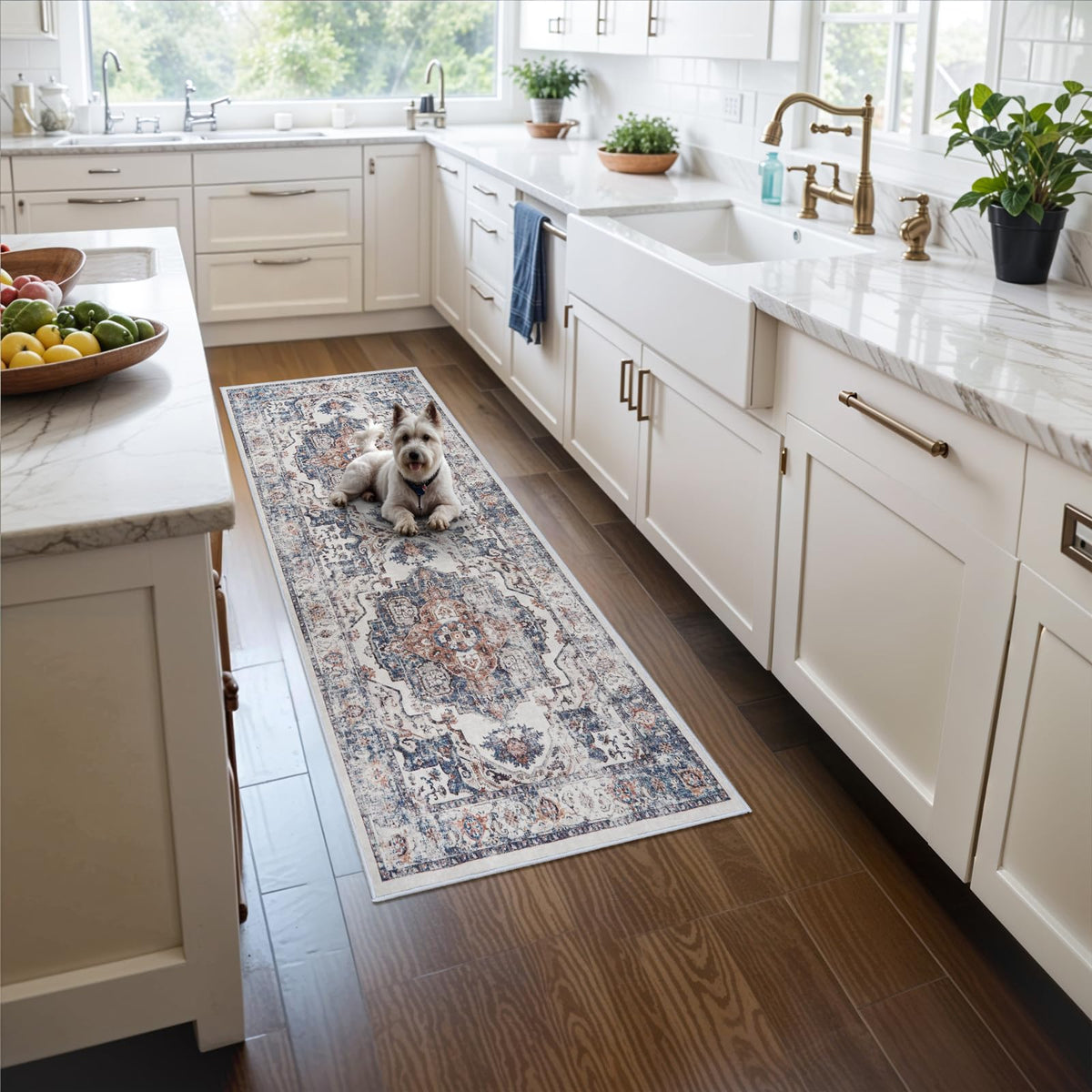 Hallway Washable Runner Rug - 2x10 Kitchen Rugs Entryway Rug Runner Vintage Soft Floor Mat Non Slip Indoor Farmhouse Carpet for Bathroom Living Room Bedroom (2 X 10, Beige)