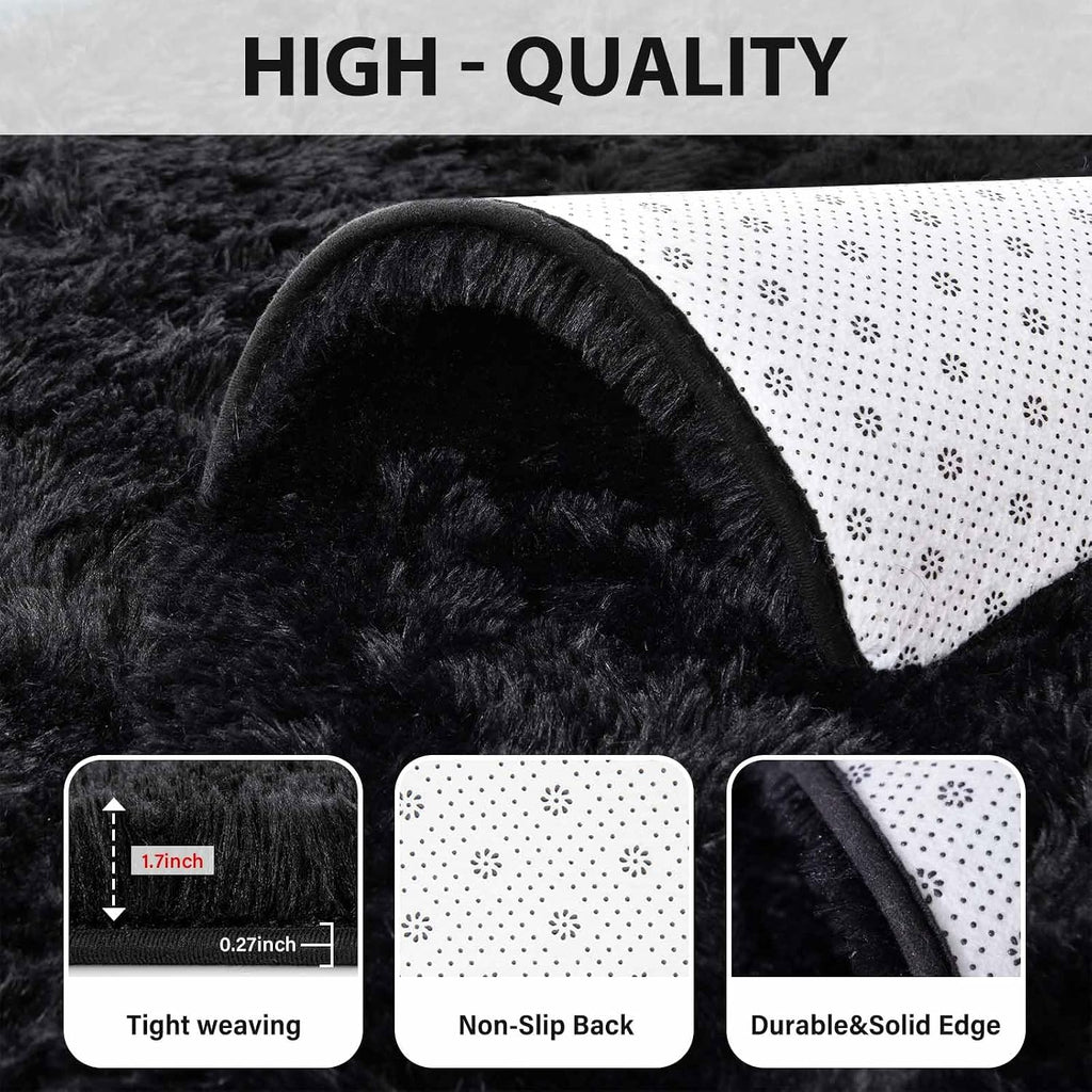 5x8 Area Rugs For Living Room Fluffy Black Rug For Bedroom (Black)
