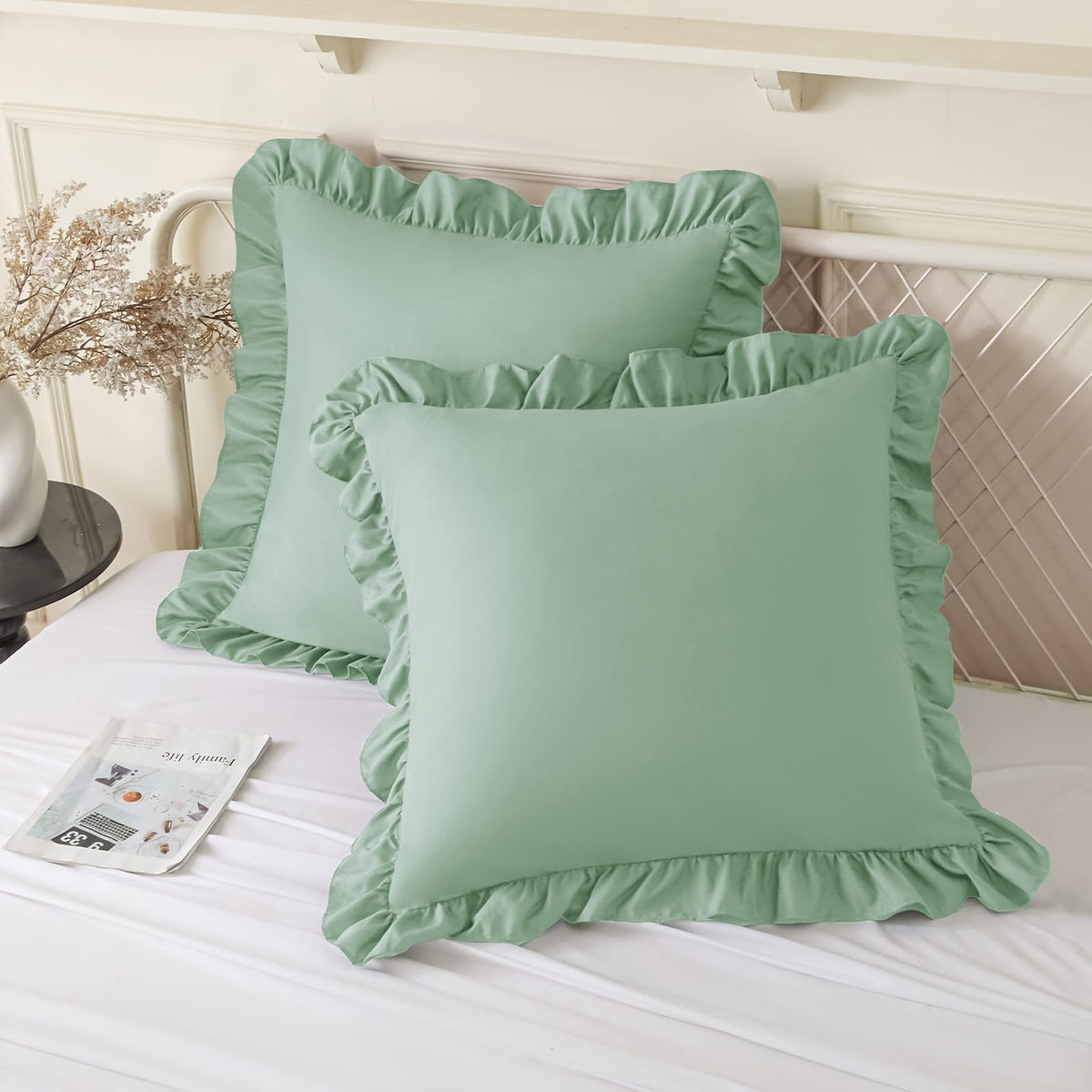 KKJIAF 2 Pack Ruffle Pillow Cases 18x18 Inches, White
