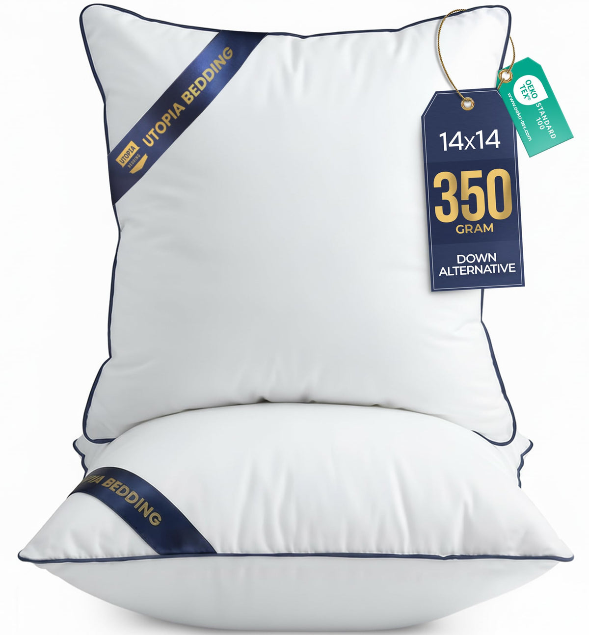 Premium Piping Throw Pillows 18x18, Decorative Pillow Inserts, 2-Pack