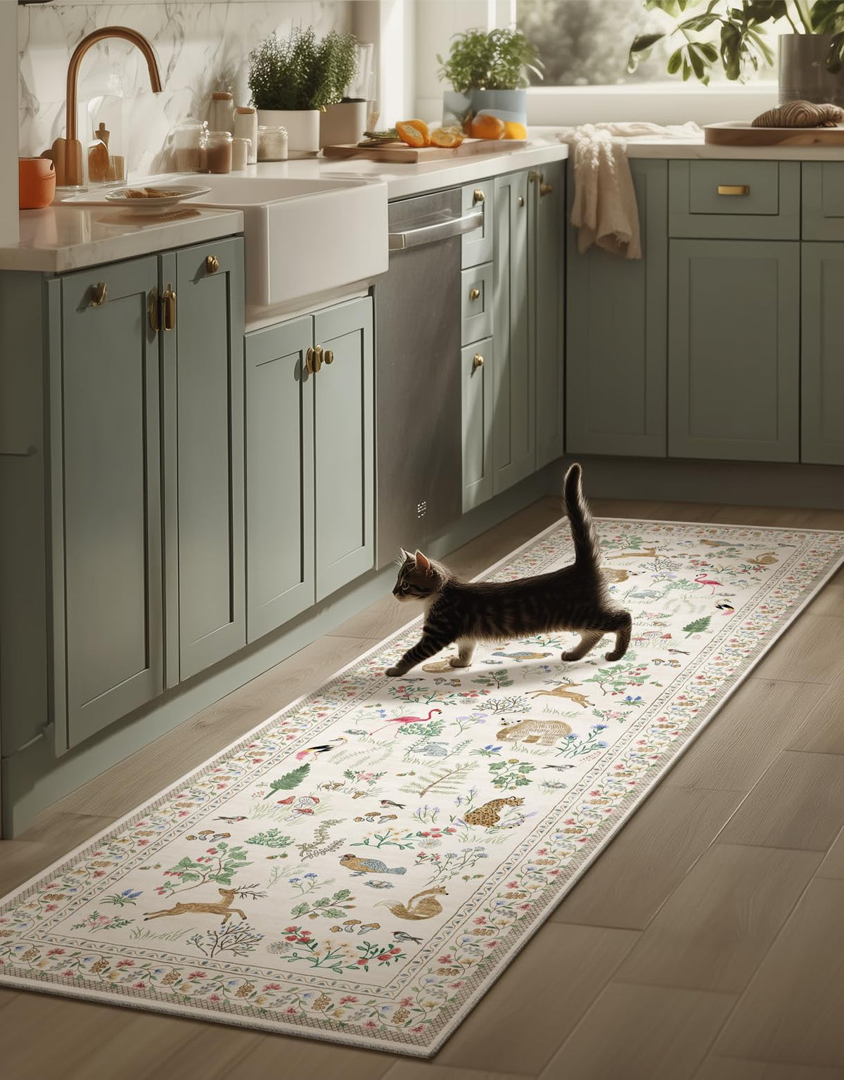 Washable Area Rugs for Living Room: 9x12 Area Rug for Bedroom Vintage Stain Resistant Non Slip Low Pile Lightweight Soft Carpet for Kitchen Dining Room Farmhouse Kids Room Nursery