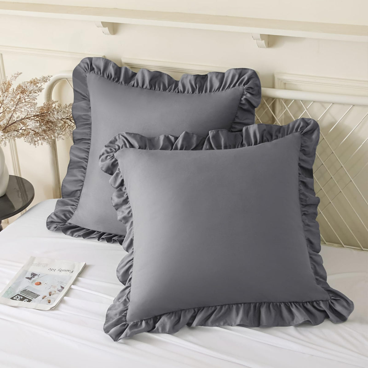 KKJIAF 2 Pack Ruffle Pillow Cases 18x18 Inches, White
