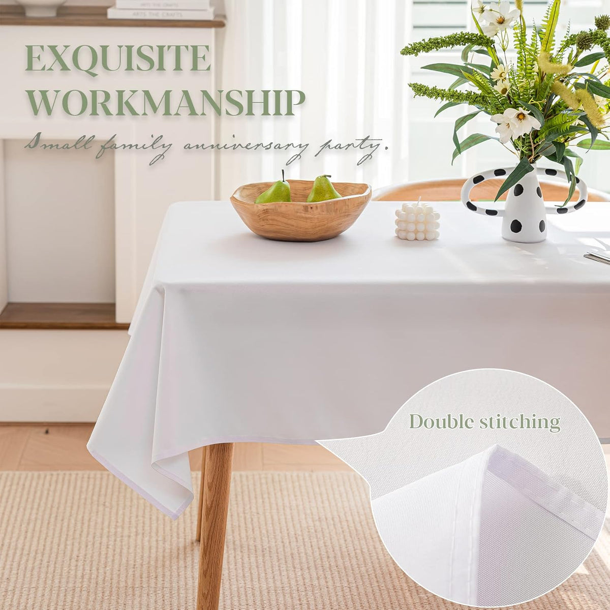 BYDOLL Table Cloth White 60x84 Inch Tablecloth for 6 Foot Rectangle Tables Outdoor Washable Wrinkle Free and Spillproof Polyester Tablecloth for Festival Camping Picnic Party Cover