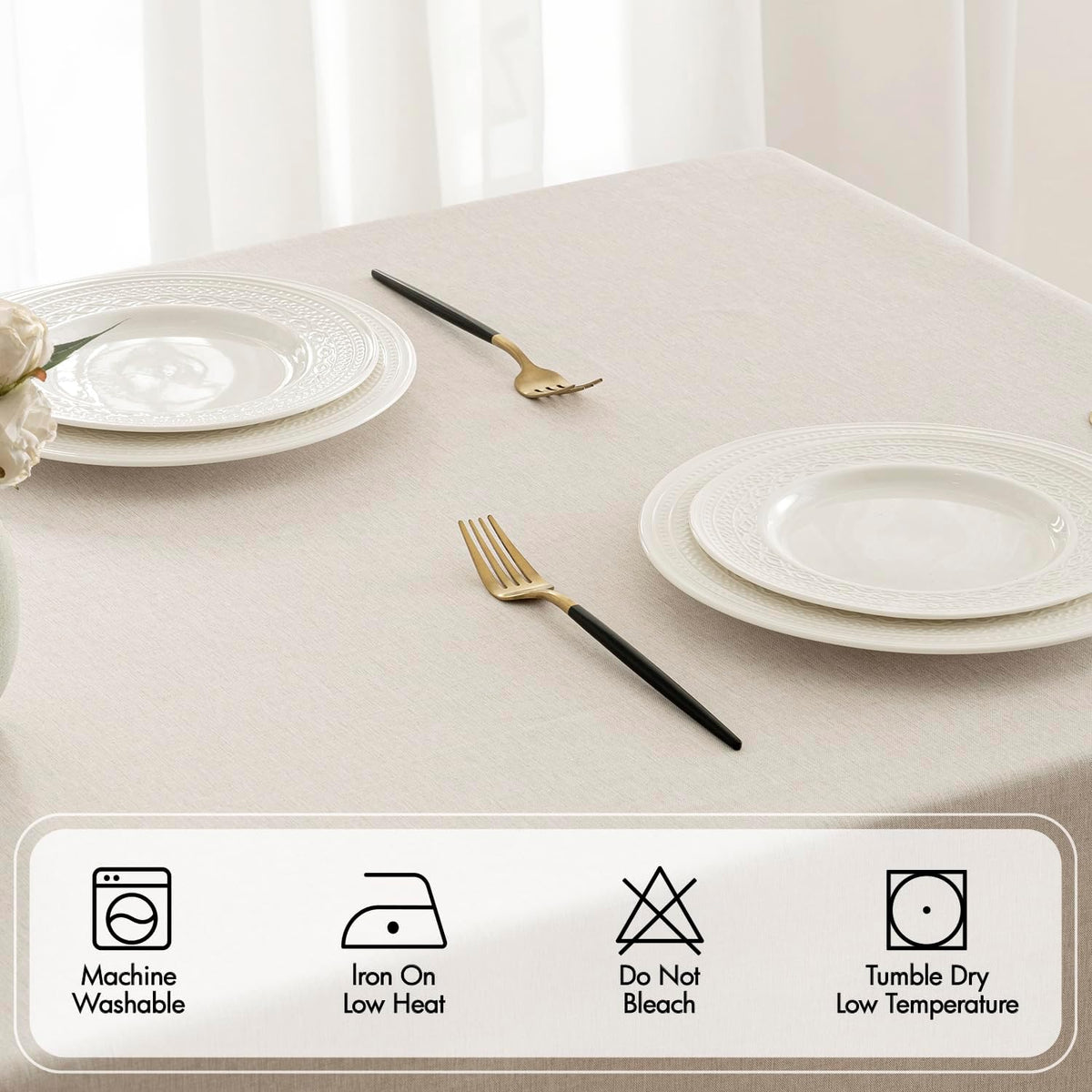 MIULEE Beige Rectangle Tablecloth with Decorative Cutouts 60x104 inch