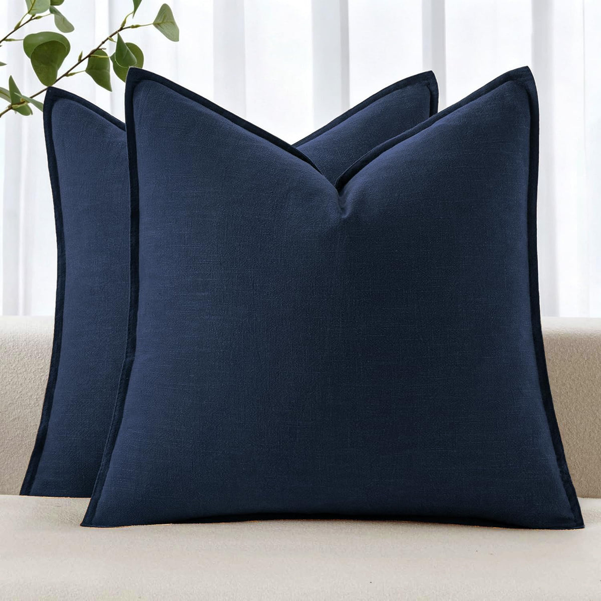 MIULEE Decorative Linen Euro Sham Pillow Covers 24x24 Natural Beige