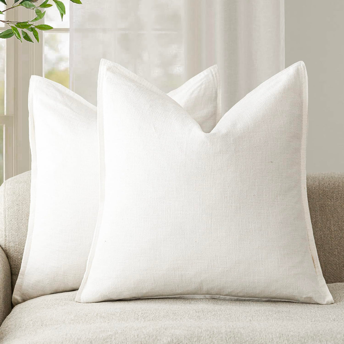 Foindtower Linen Solid Decorative Throw Pillow Covers 18x18 Natural Beige