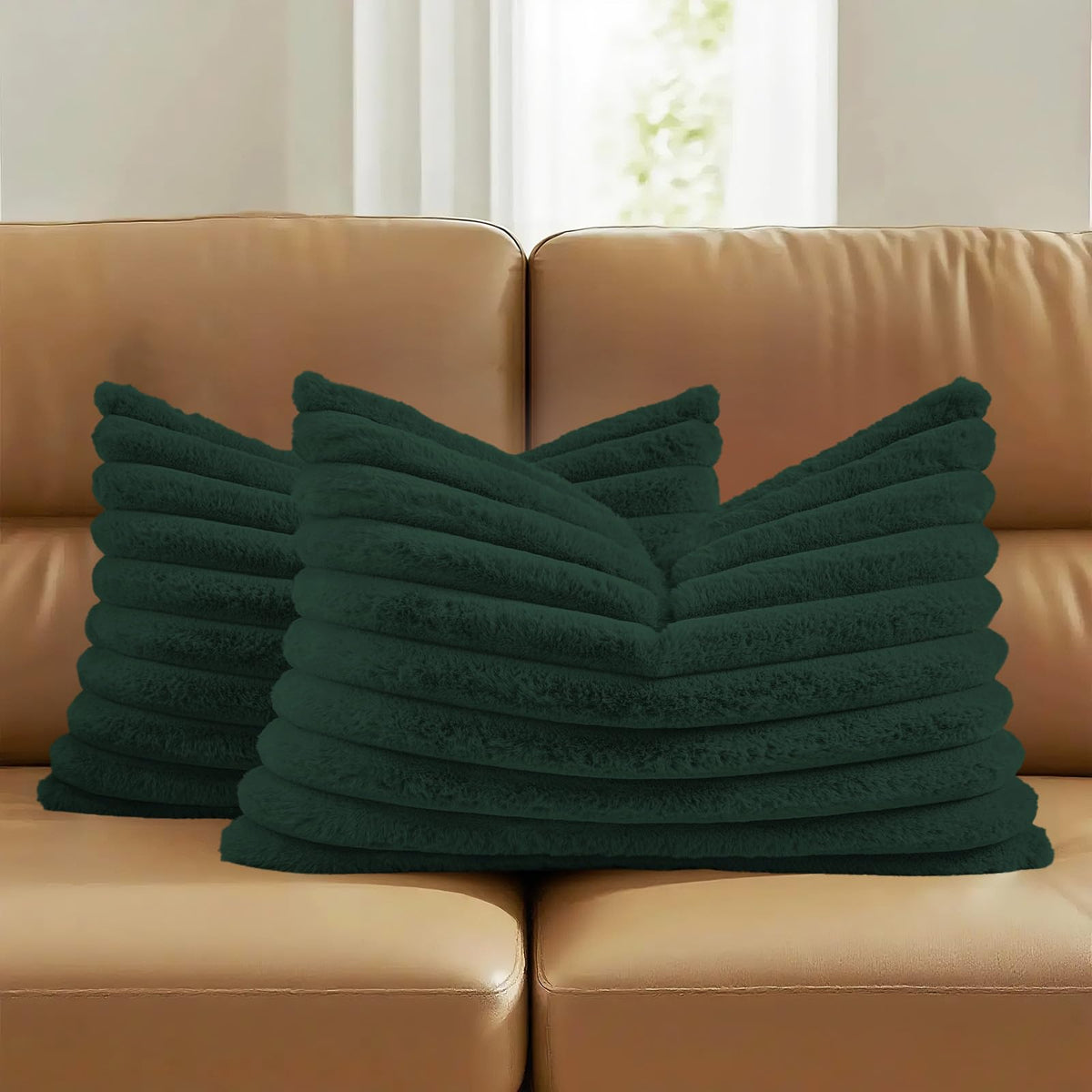 FUTEI Pack of 2 Faux Fur Throw Pillow Covers 18x18 Inch, Cream White