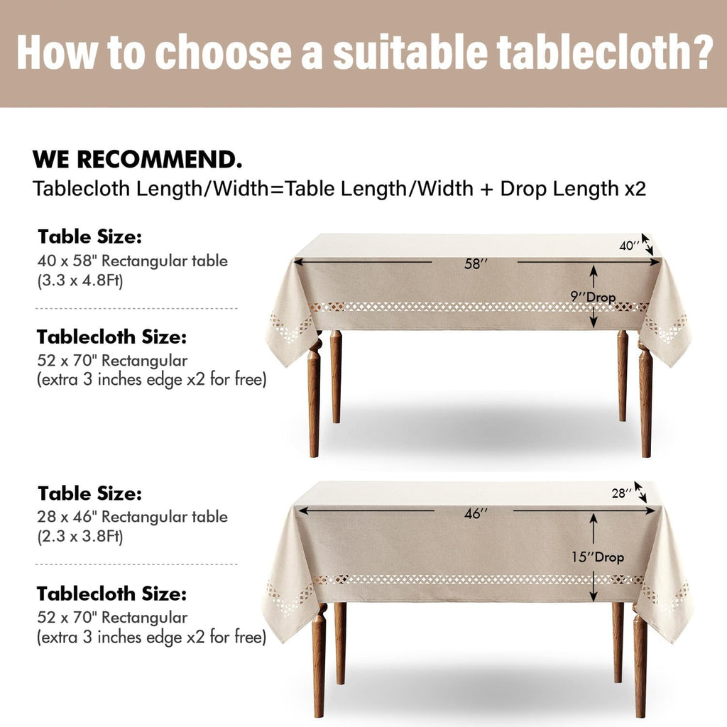 MIULEE Beige Rectangle Tablecloth with Decorative Cutouts 52x70 Inch
