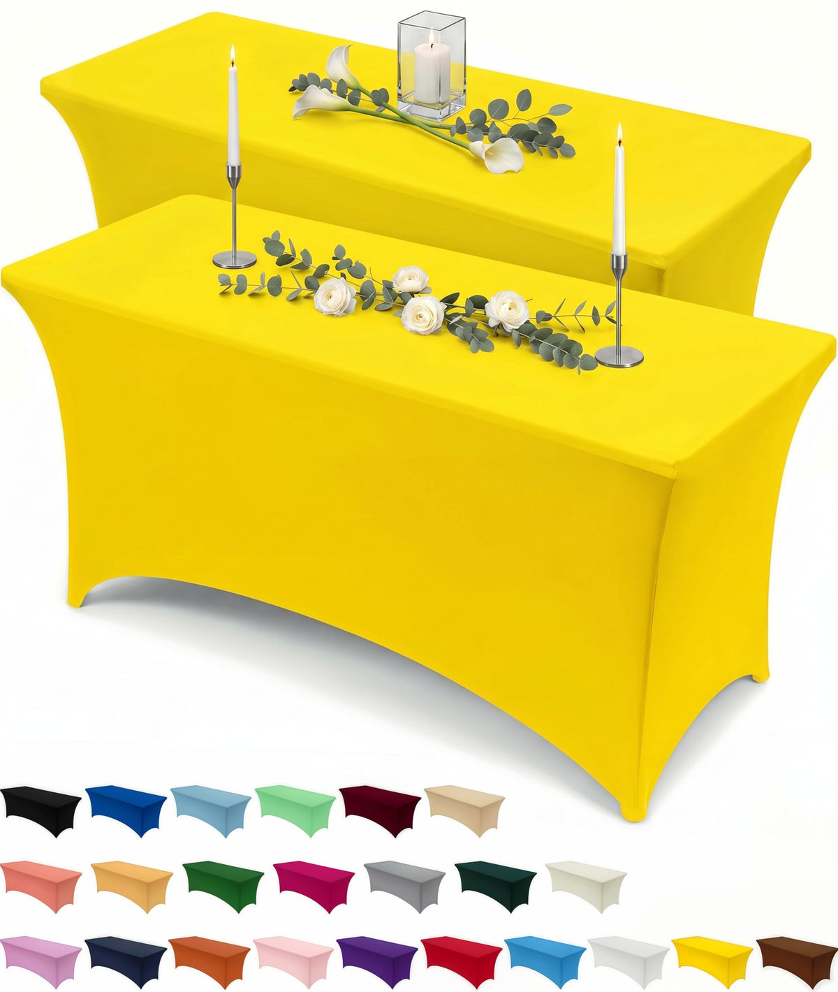 Utopia Kitchen Spandex Tablecloth 2 Pack [6FT, Black] Tight, Fitted, Washable and Wrinkle Resistant Stretch Rectangular Patio Table Cover for Event, Wedding, Banquet & Parties [72Lx30Wx30H Inch]