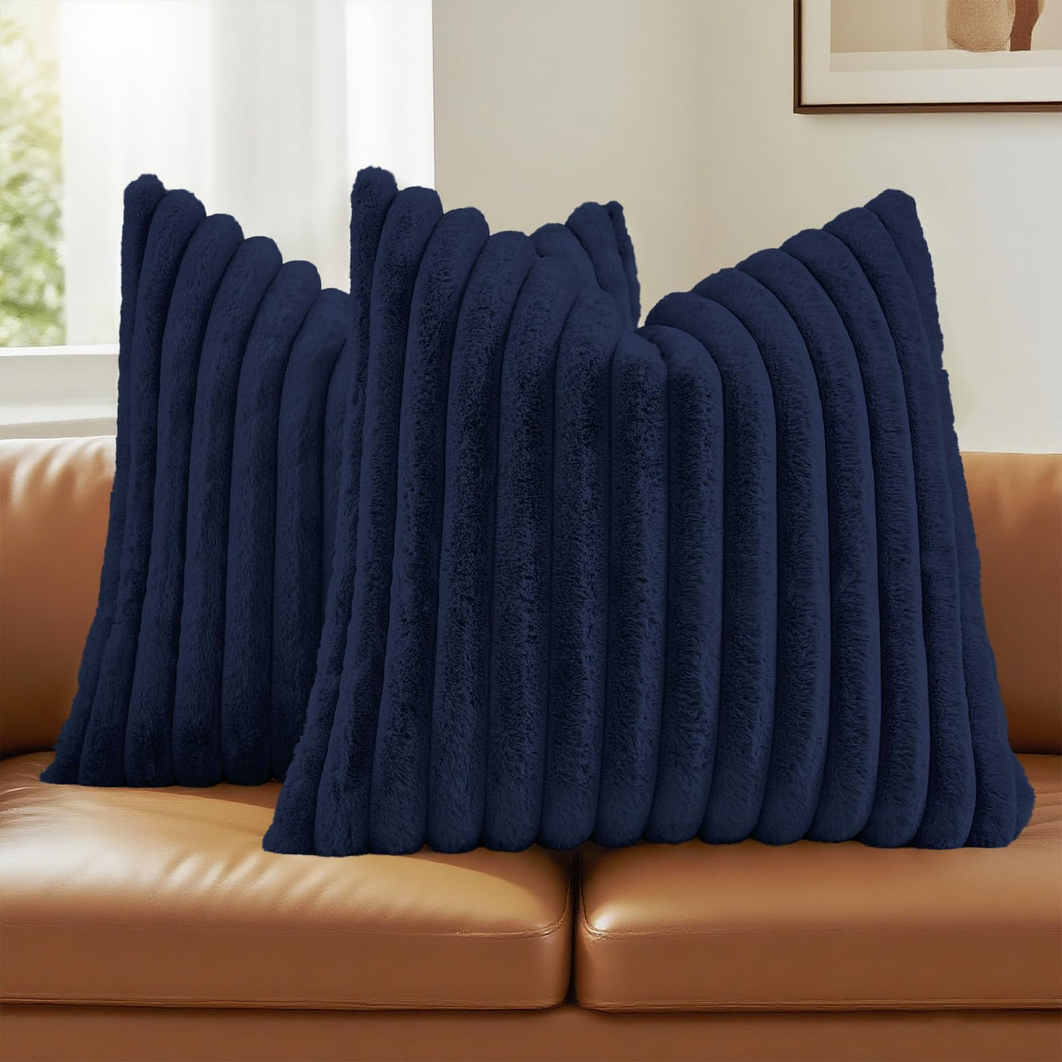 FUTEI Pack of 2 Faux Fur Throw Pillow Covers 18x18 Inch, Cream White