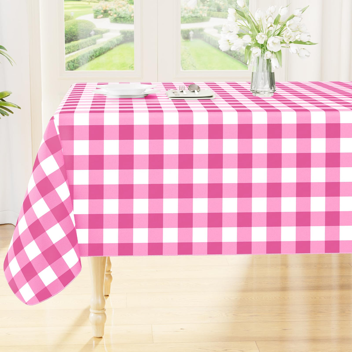 Smiry Picnic Table Cloth, Vinyl Tablecloths with Flannel Backing, 60"x84"