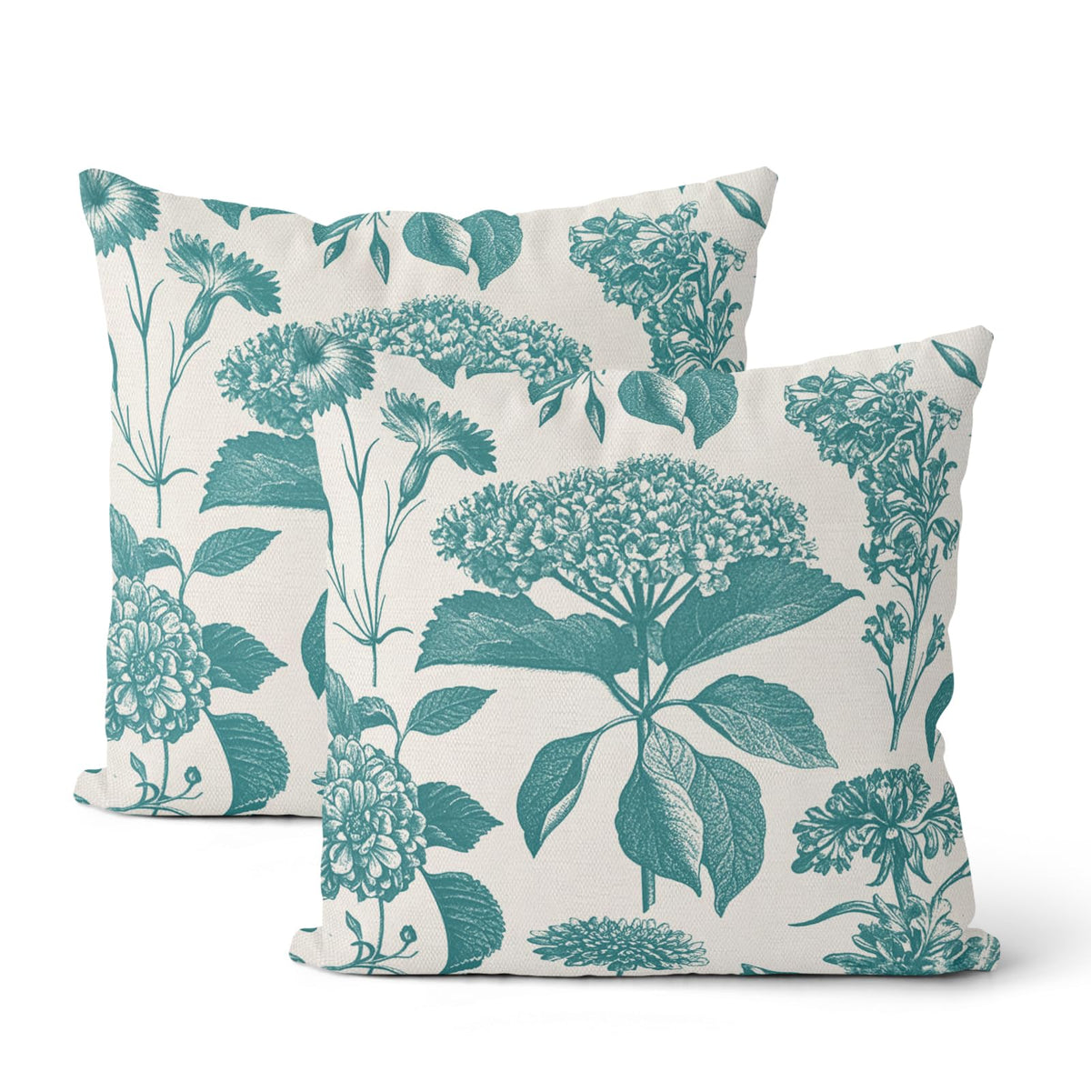 Floral Outdoor Pillow Covers 18x18 Inch Set of 2 Blue Green