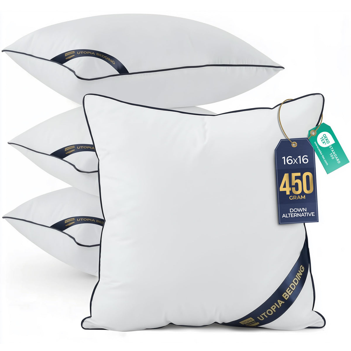 Premium Piping Throw Pillows 18x18, Decorative Pillow Inserts, 2-Pack