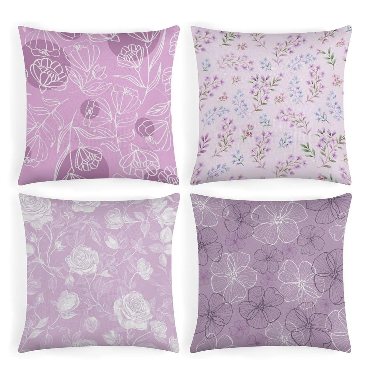 4 Pack Abstract Floral Print Throw Pillow Covers Soft Breathable Cotton Linen Square 18"x18" Cushion Cases with Zipper for Living Room Sofa Couch, No Pillow Insert Included