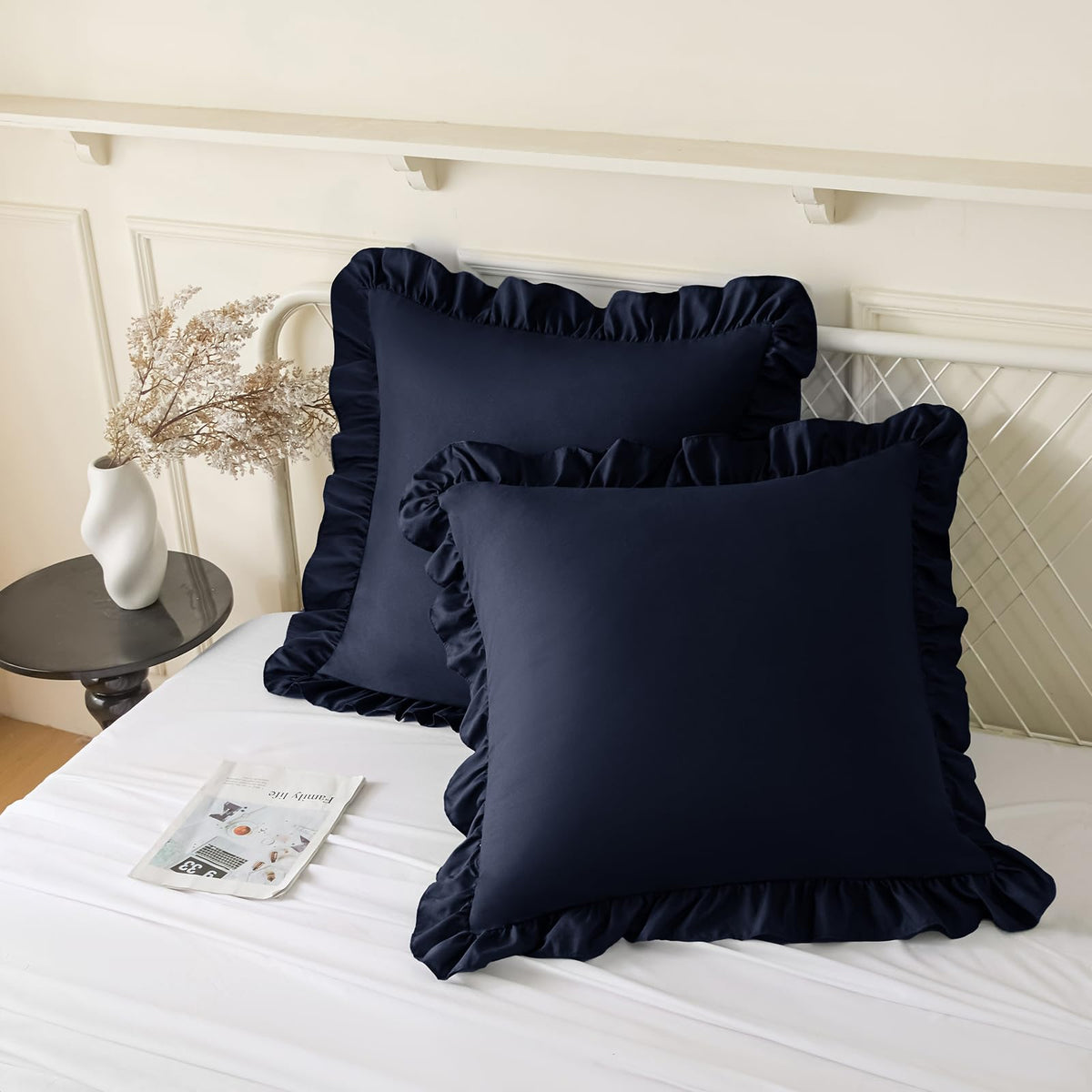 KKJIAF 2 Pack Ruffle Pillow Cases 18x18 Inches, White