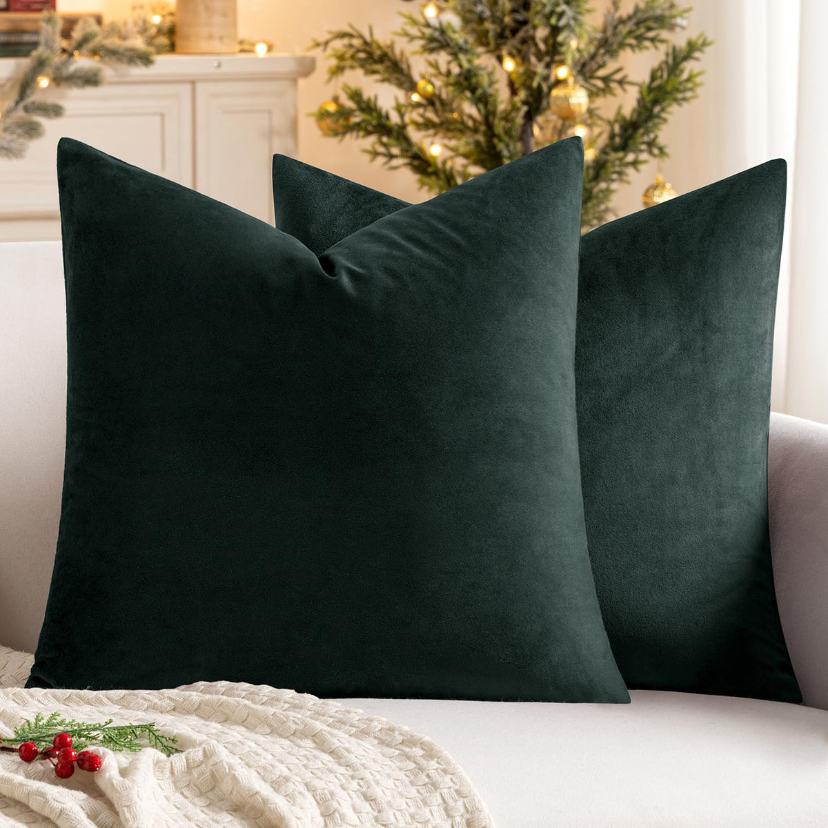 MIULEE Velvet Throw Pillow Covers 18x18 Inch Pack of 2 Dark Blue