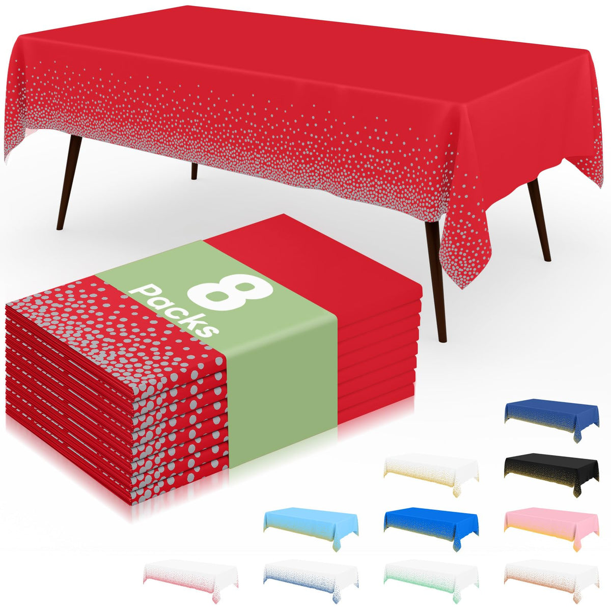 misaya 8 Packs Disposable Plastic Table Cloth, Gold Dots in Black