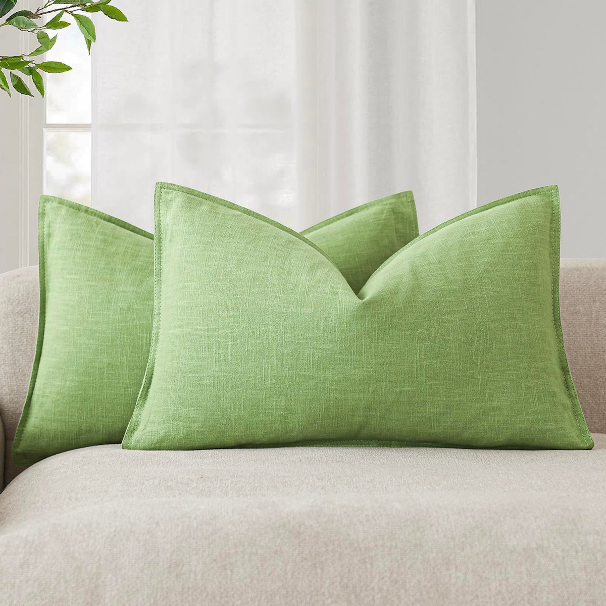 Foindtower Linen Solid Decorative Throw Pillow Covers 18x18 Natural Beige