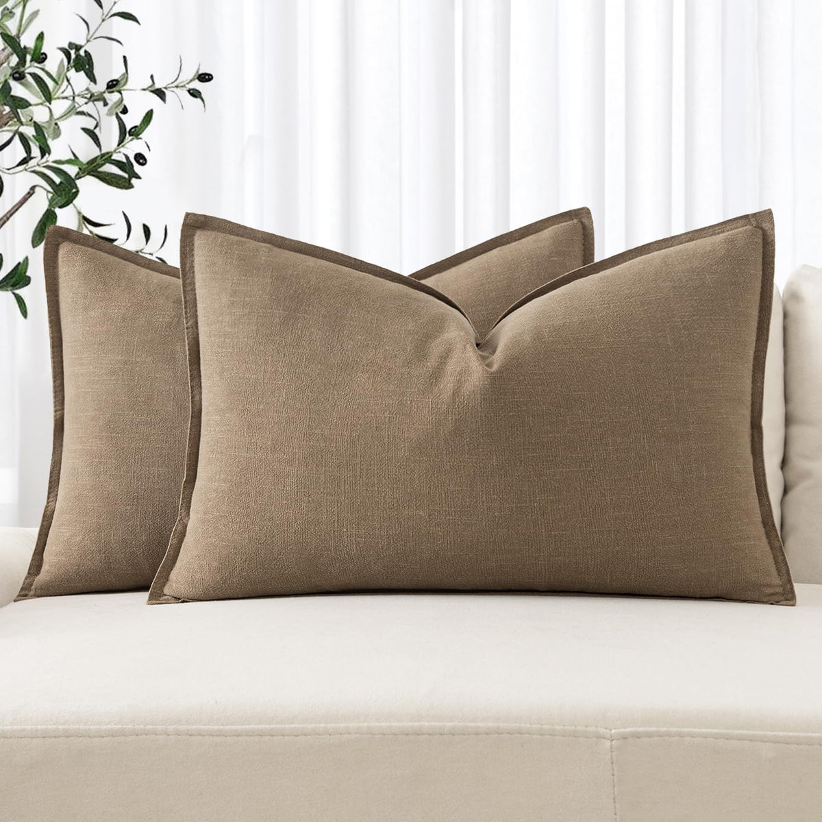 MIULEE Decorative Linen Euro Sham Pillow Covers 24x24 Natural Beige