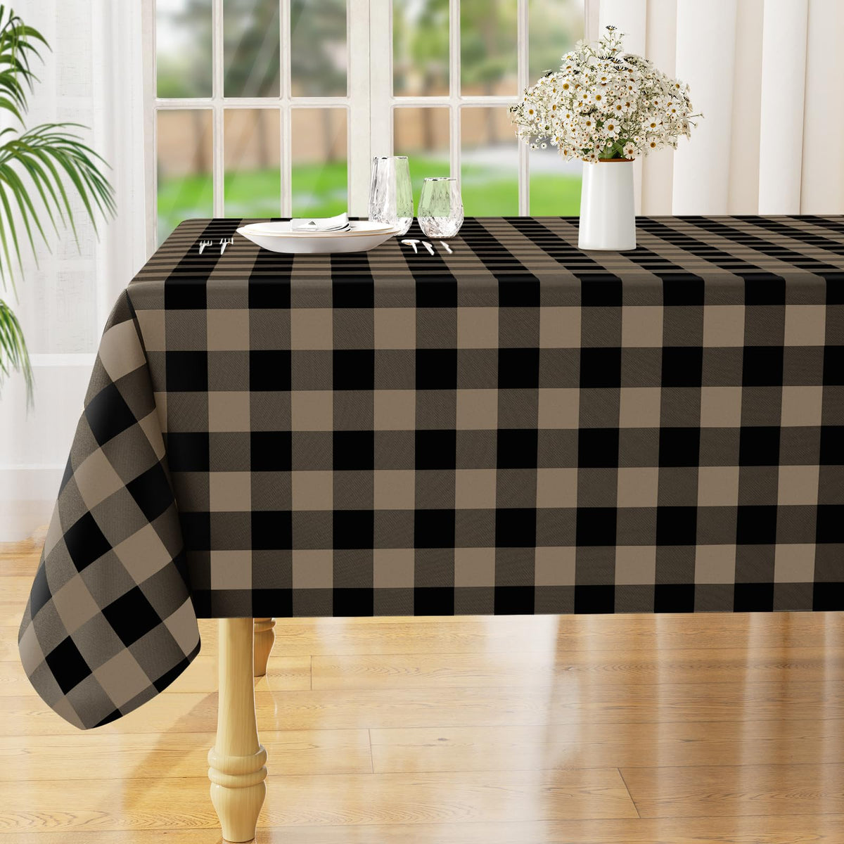misaya Rectangular Waterproof Vinyl Table Cloth, Flannel Backed Tablecloth