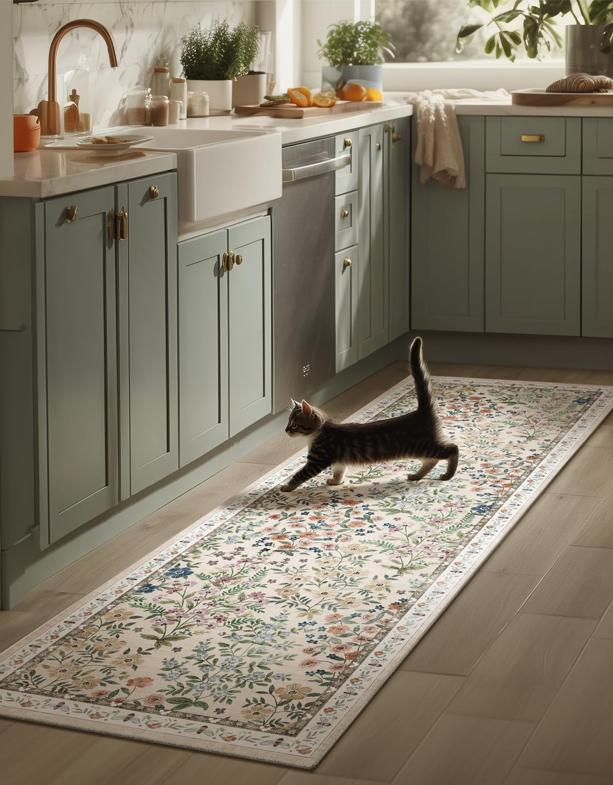 Washable Area Rugs for Living Room: 9x12 Area Rug for Bedroom Vintage Stain Resistant Non Slip Low Pile Lightweight Soft Carpet for Kitchen Dining Room Farmhouse Kids Room Nursery