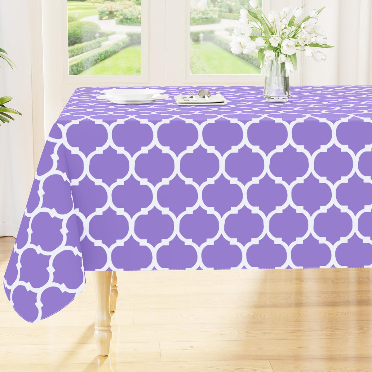 Smiry Rectangle Table Cloth, Flannel Backed Vinyl Tablecloth, 60"x84"