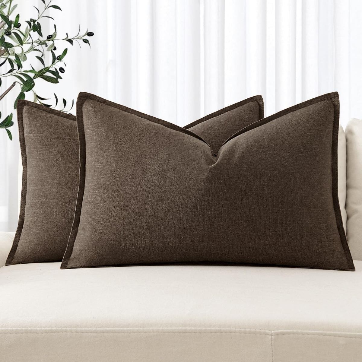 MIULEE Decorative Linen Euro Sham Pillow Covers 24x24 Natural Beige