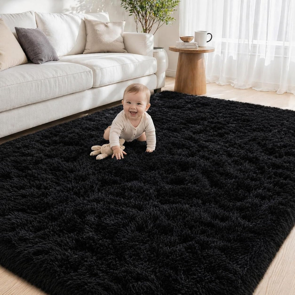 Tosuoka 5x7 Area Rugs for Living Room Bedroom, Black Rug Soft Fluffy Shag