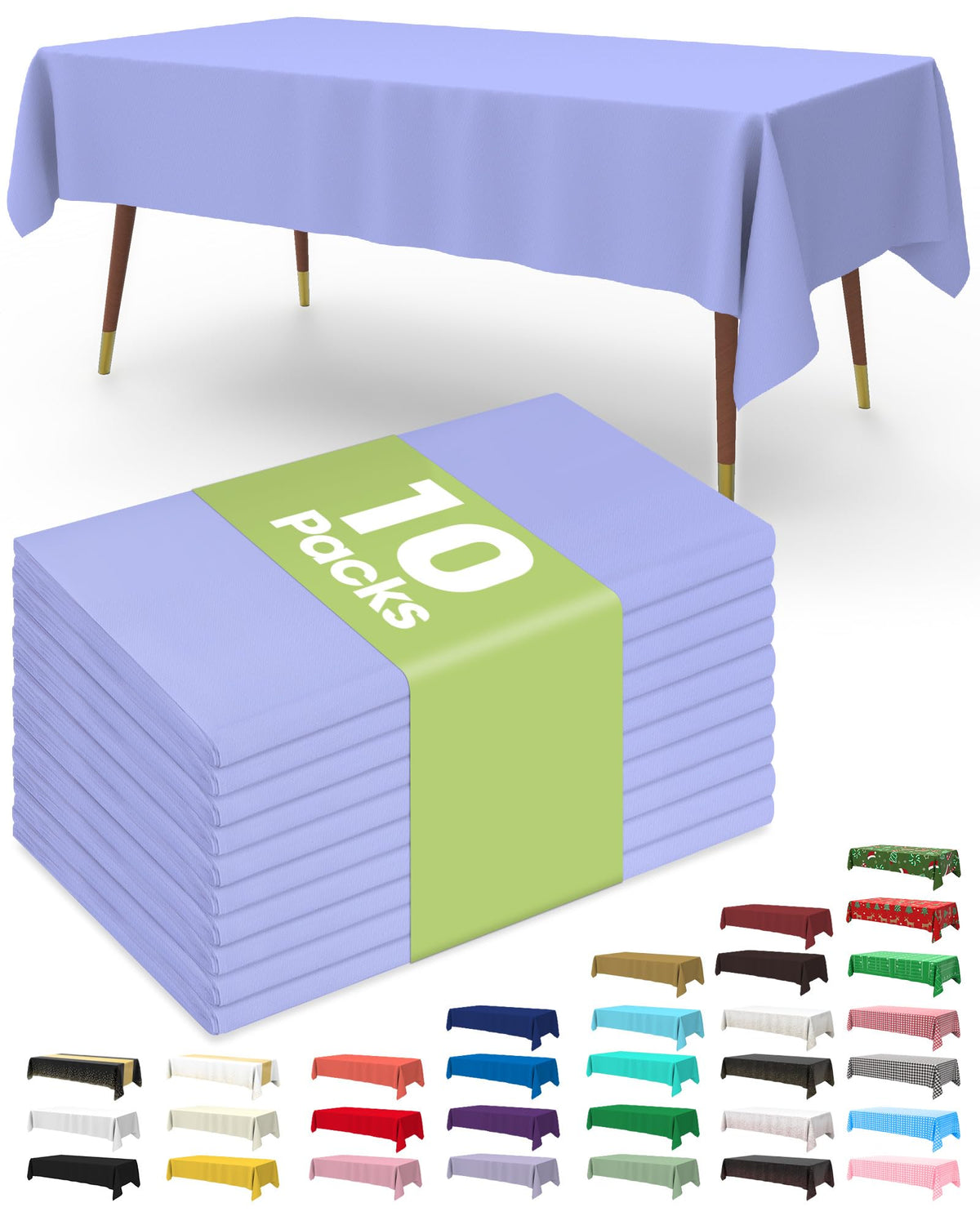 Pureegg Plastic Table Cloth Disposable 54x108 Inch 10 Pack, White