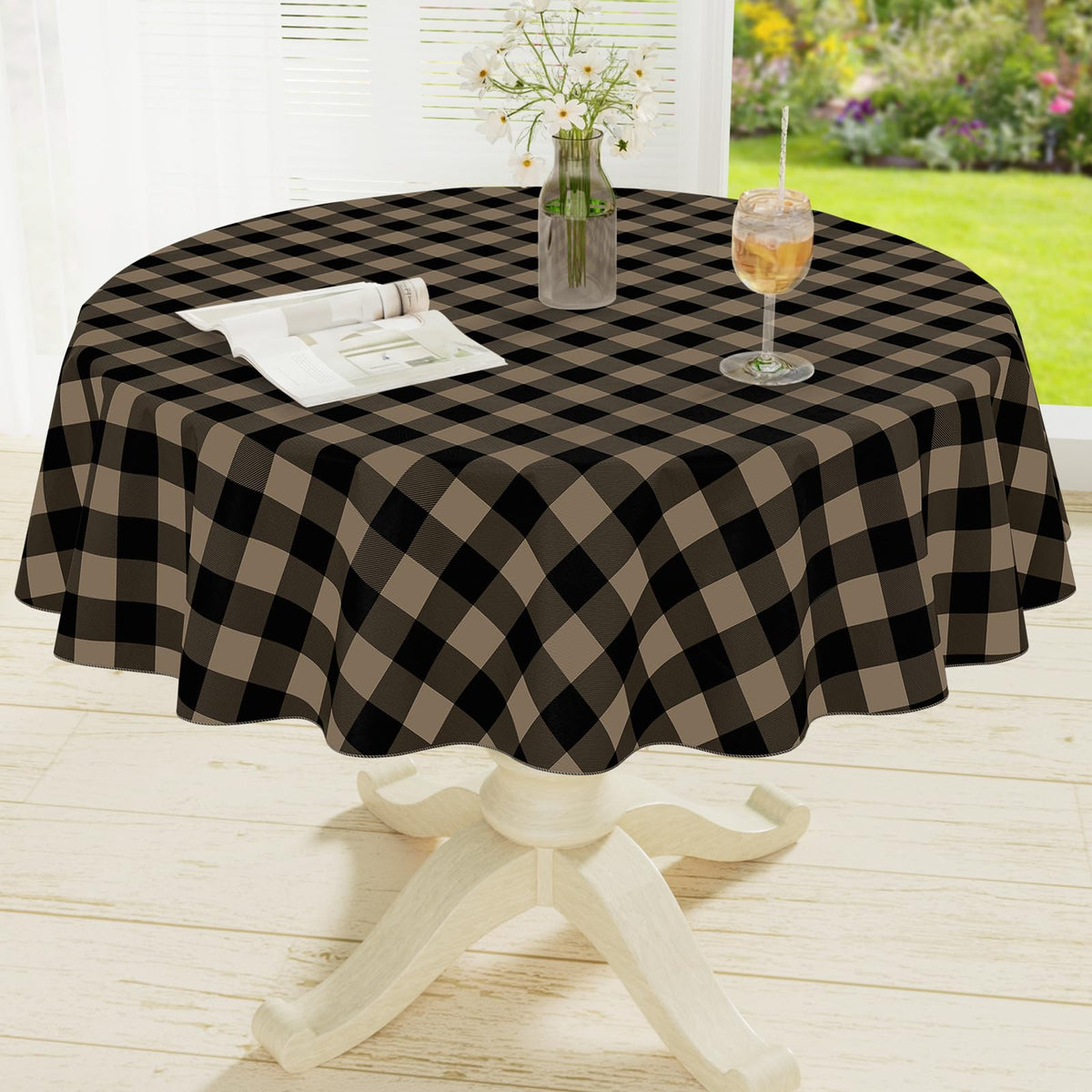 misaya Rectangular Waterproof Vinyl Table Cloth, Flannel Backed Tablecloth
