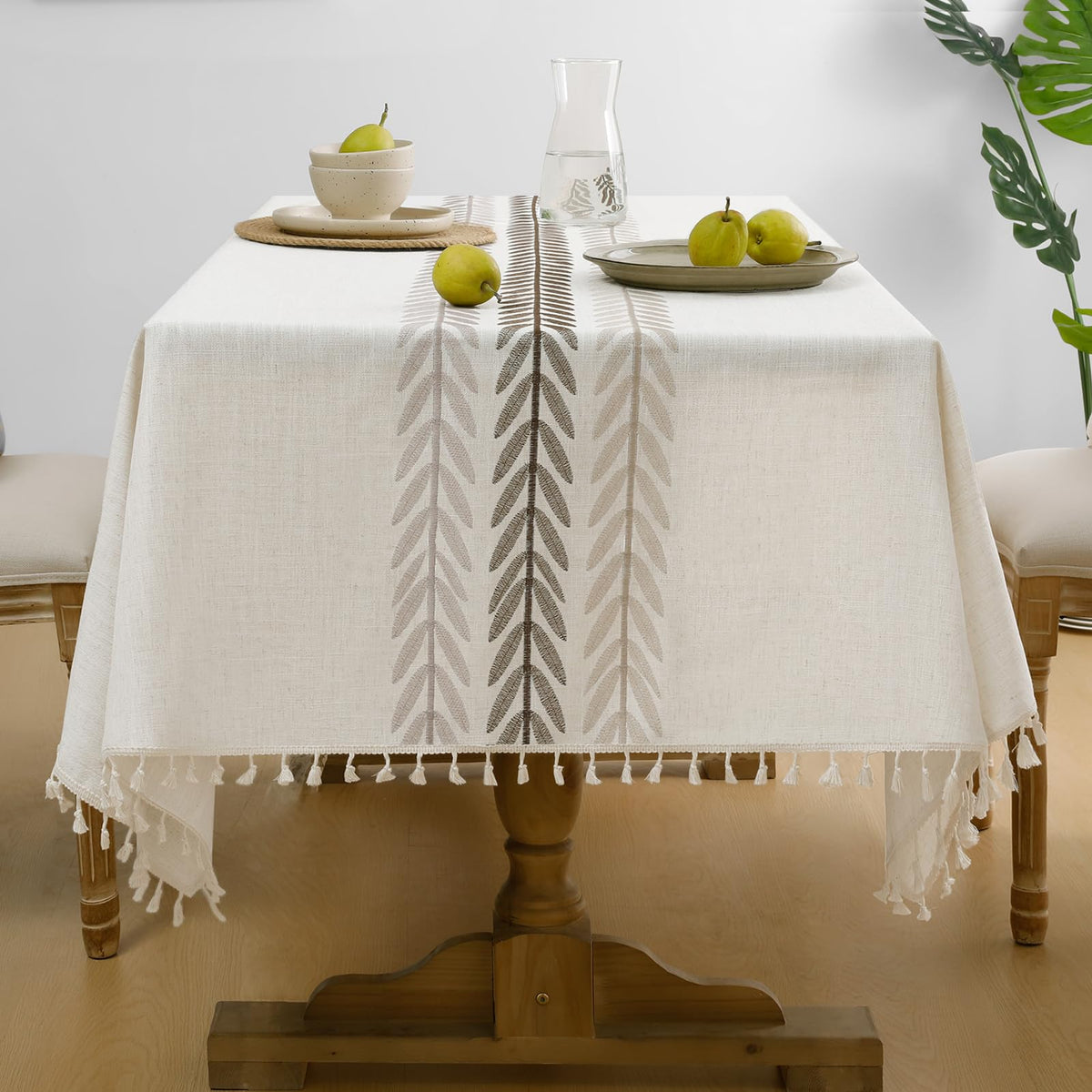 Softalker Fall Linen Rectangle Tablecloth with Tassel, 55 x 70 Inch