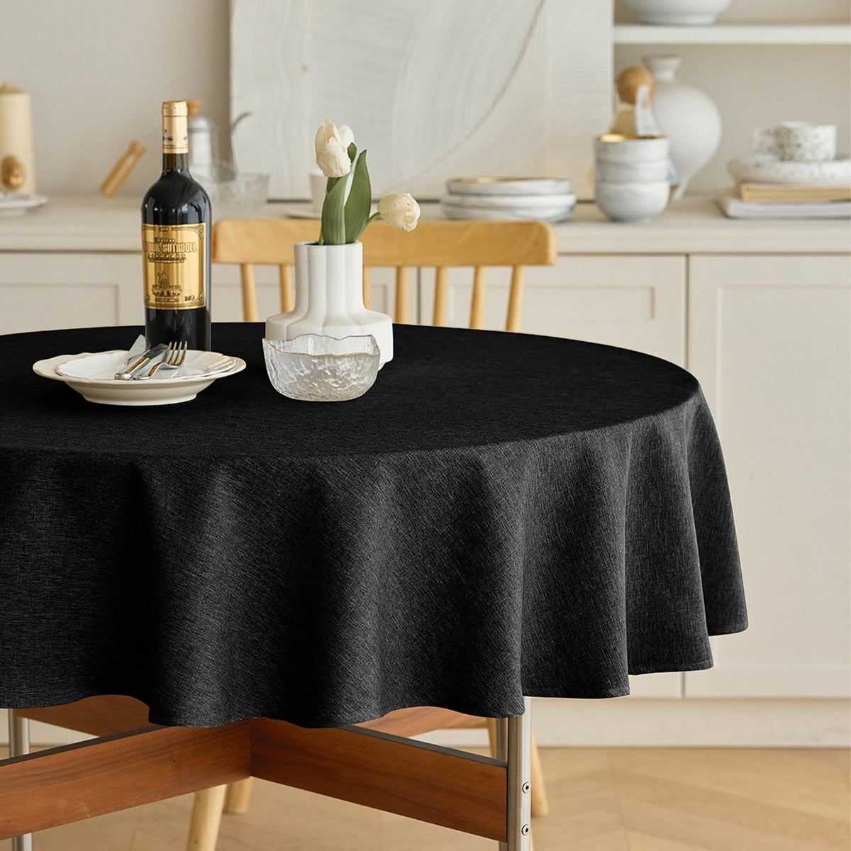 Decorelia Sage Green Linen Textured Tablecloth Rectangular 52 x70 Inch