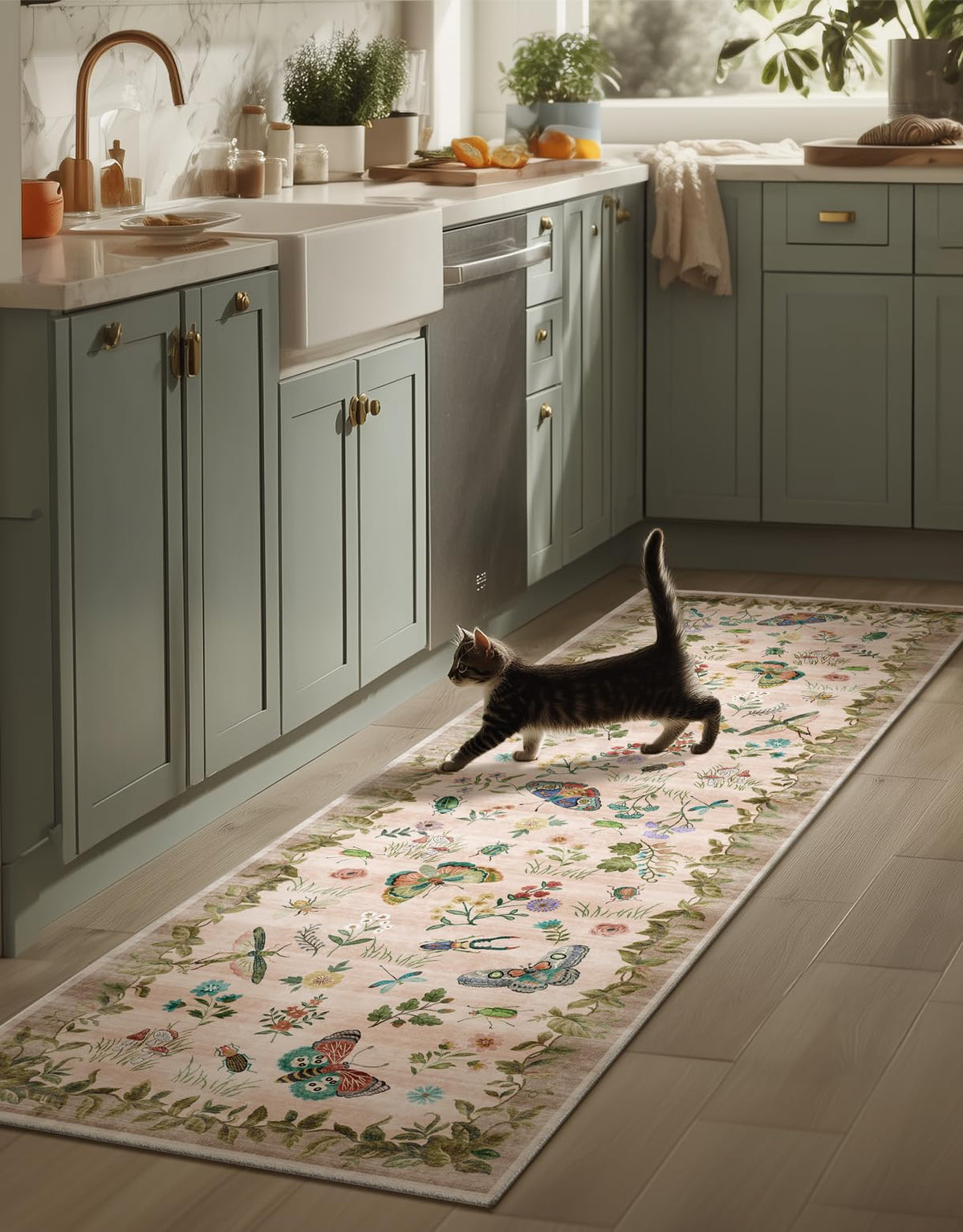 Washable Area Rugs for Living Room: 9x12 Area Rug for Bedroom Vintage Stain Resistant Non Slip Low Pile Lightweight Soft Carpet for Kitchen Dining Room Farmhouse Kids Room Nursery
