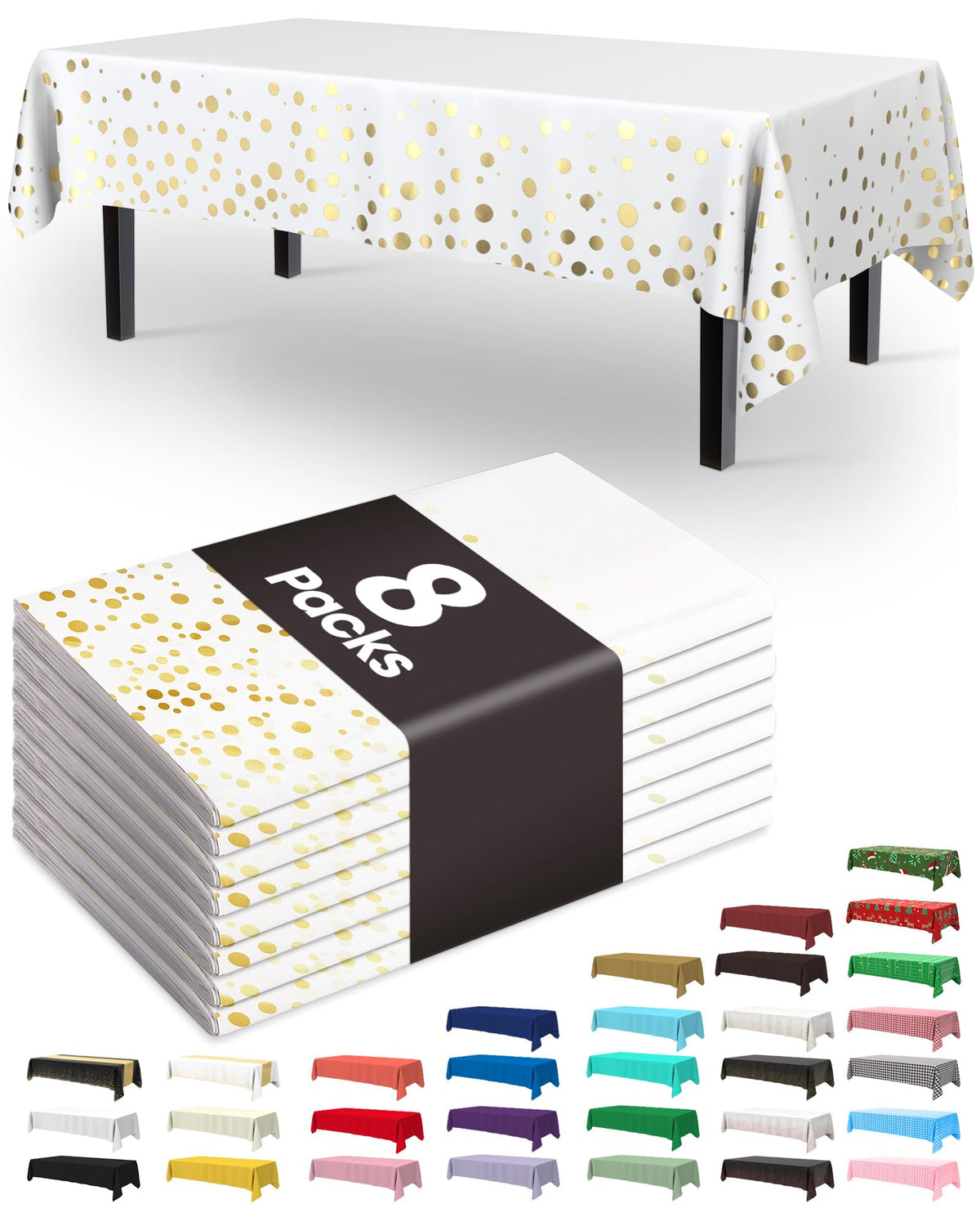 Pureegg Plastic Table Cloth Disposable 8 Pack 54 x 108 Inch, White
