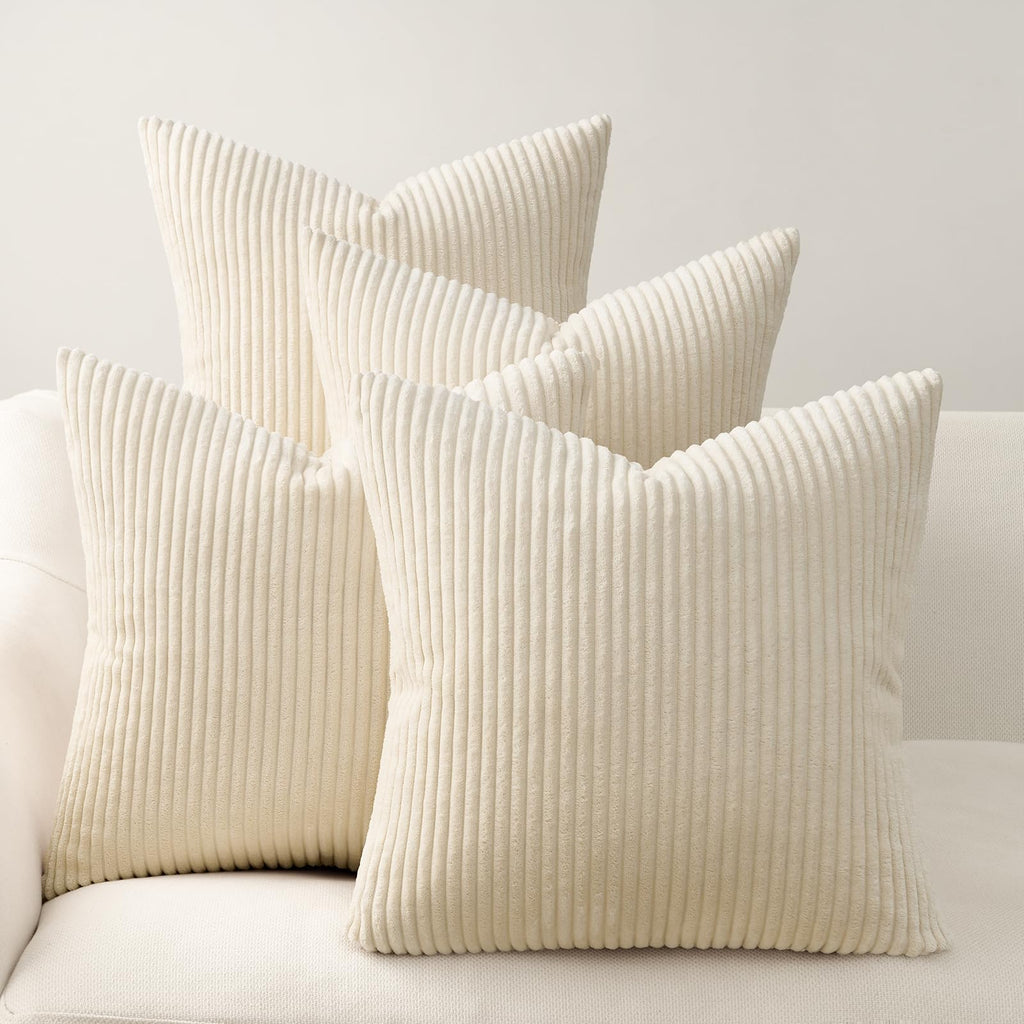 Topfinel Fall Burnt Orange Decorative Throw Pillows Covers 18x18 Inch Set of 4,Yellow Green Gradient Series Corduroy Striped Square Pillow Case,Western Modern Cushion Cover for Couch Sofa Bedroom