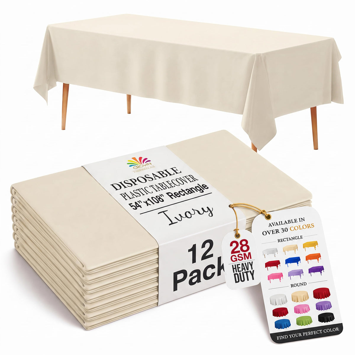 Exquisite 12-Pack Premium Plastic Tablecloth 12-Pack Premium Plastic Tablecloth 84in. Round Table Cover - Emerald Green