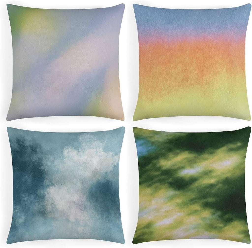 4 Pack Abstract Floral Print Throw Pillow Covers Soft Breathable Cotton Linen Square 18"x18" Cushion Cases with Zipper for Living Room Sofa Couch, No Pillow Insert Included